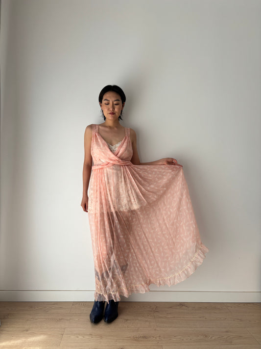 1930s Antique Bias Cut Negligee Pure Silk Chiffon Lace Romantic Liquid dress