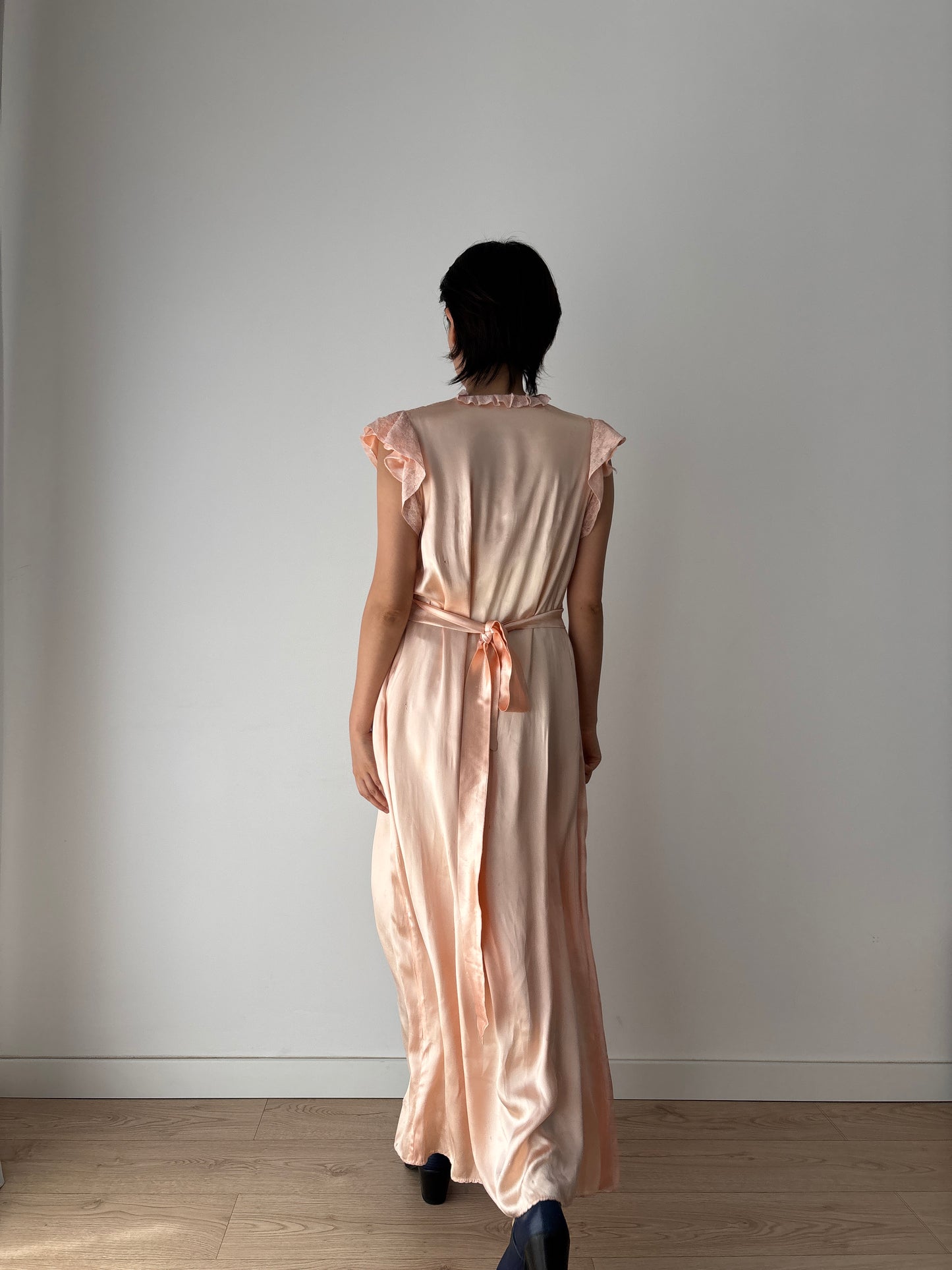 1930s Antique Lace Pastel Pink Pure Silk Satin lace Bridal Slip Dress