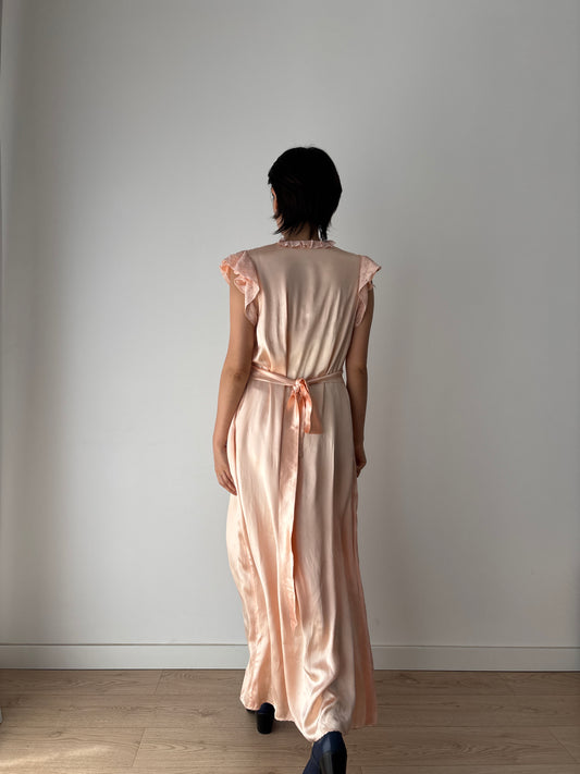 1930s Antique Lace Pastel Pink Pure Silk Satin lace Bridal Slip Dress