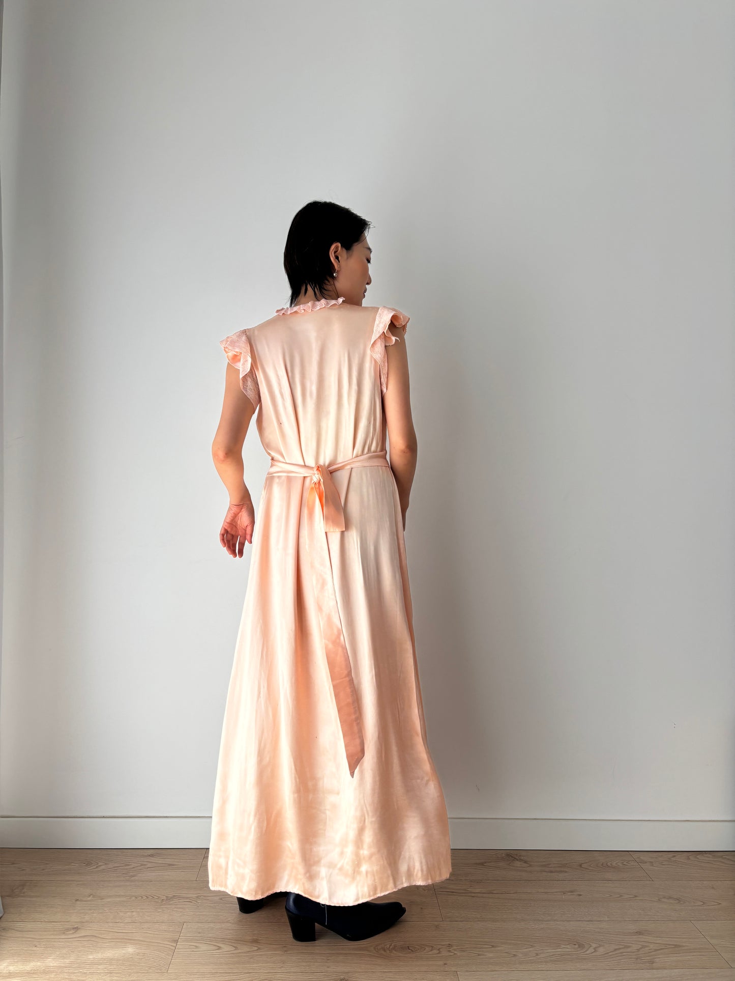 1930s Antique Lace Pastel Pink Pure Silk Satin lace Bridal Slip Dress