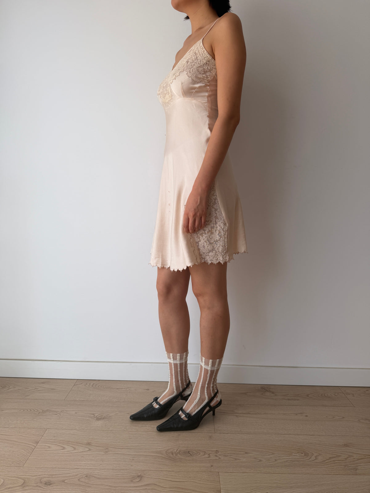 1930s Pure Silk Lace Trim Slip Dress | Bias Cut Romantic Chemise