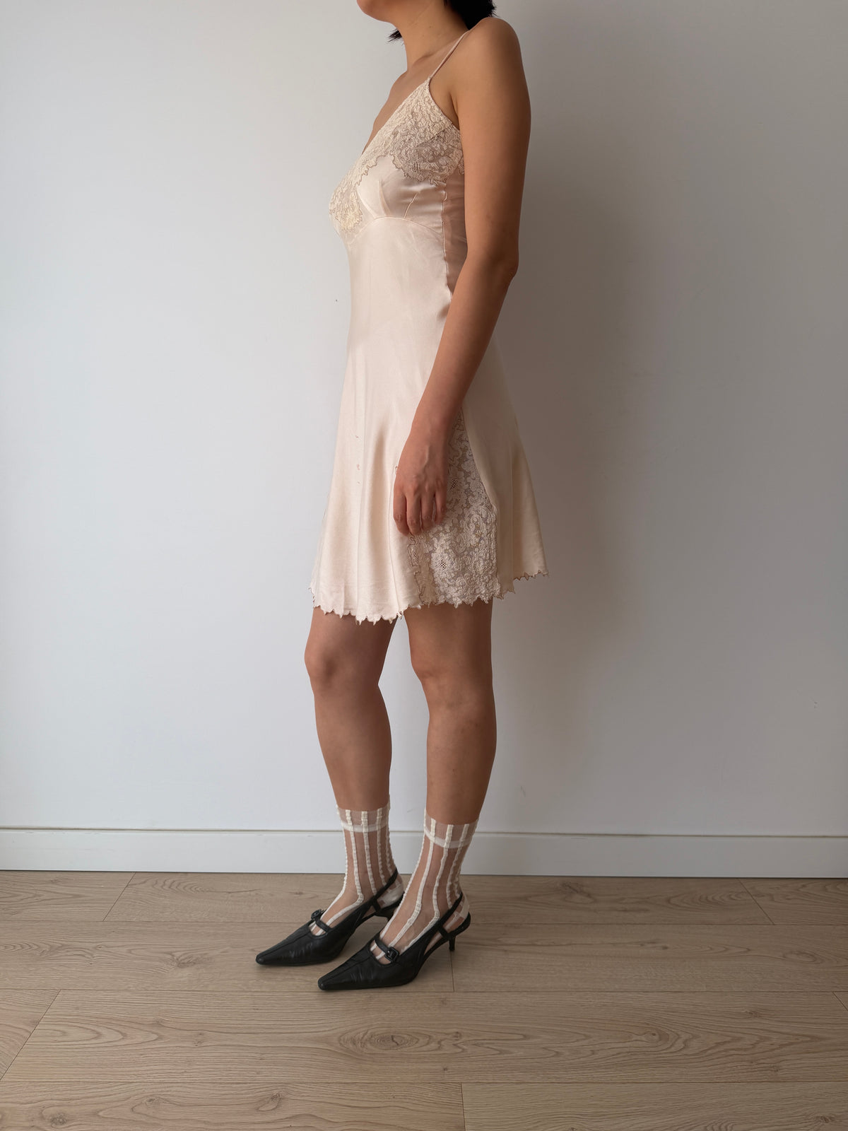 1930s Pure Silk Lace Trim Slip Dress | Bias Cut Romantic Chemise
