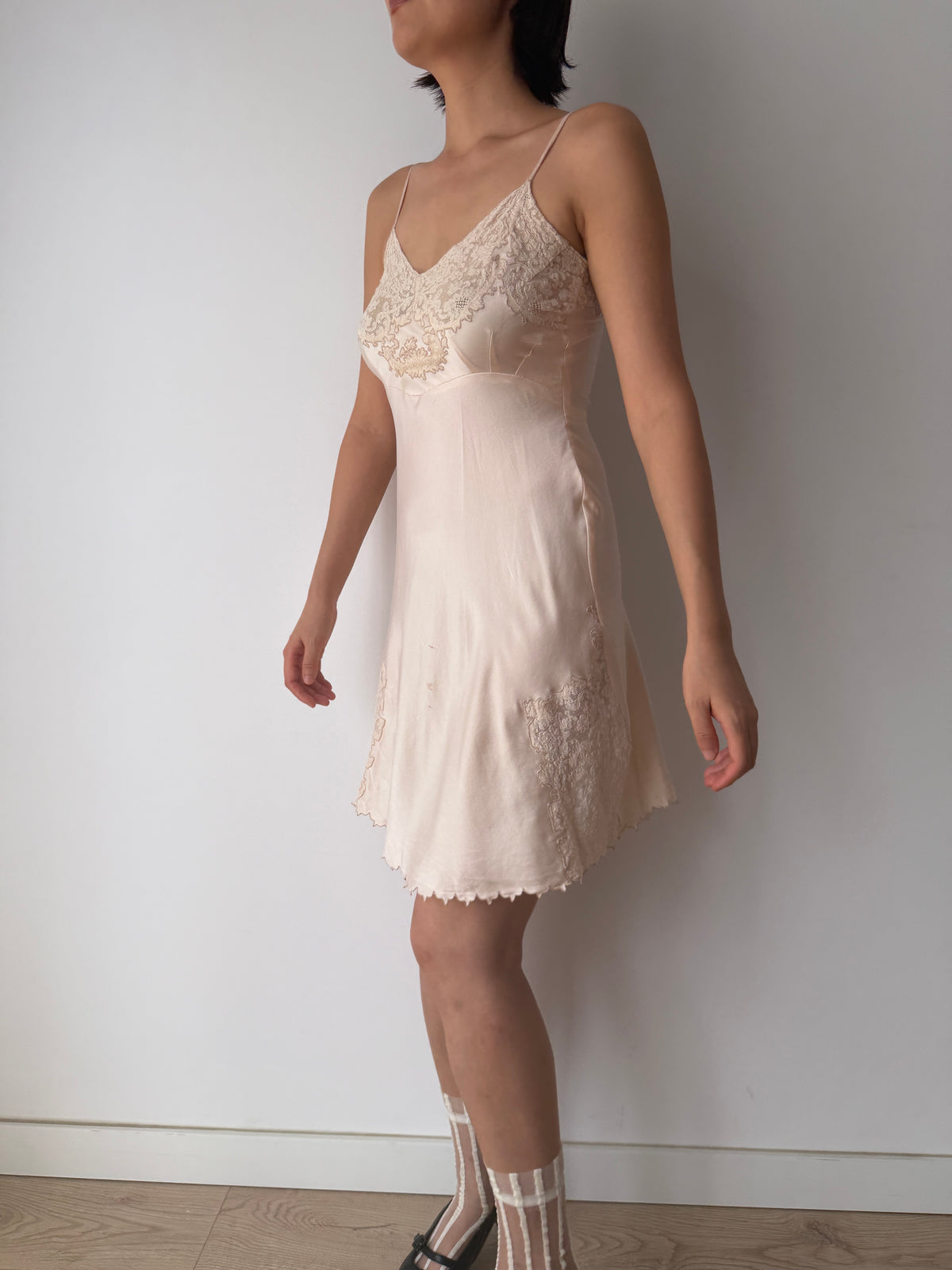 1930s Pure Silk Lace Trim Slip Dress | Bias Cut Romantic Chemise