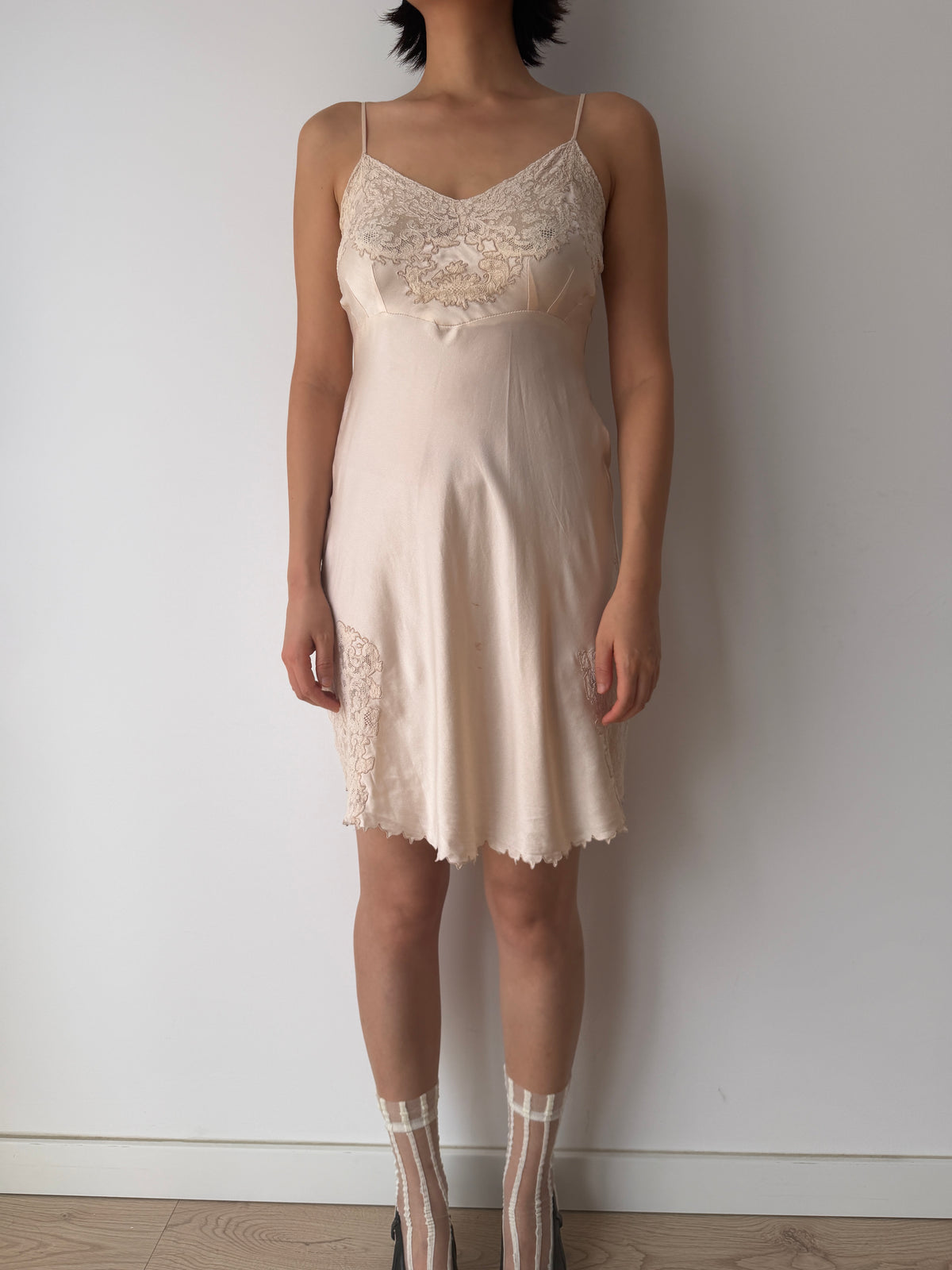 1930s Pure Silk Lace Trim Slip Dress | Bias Cut Romantic Chemise