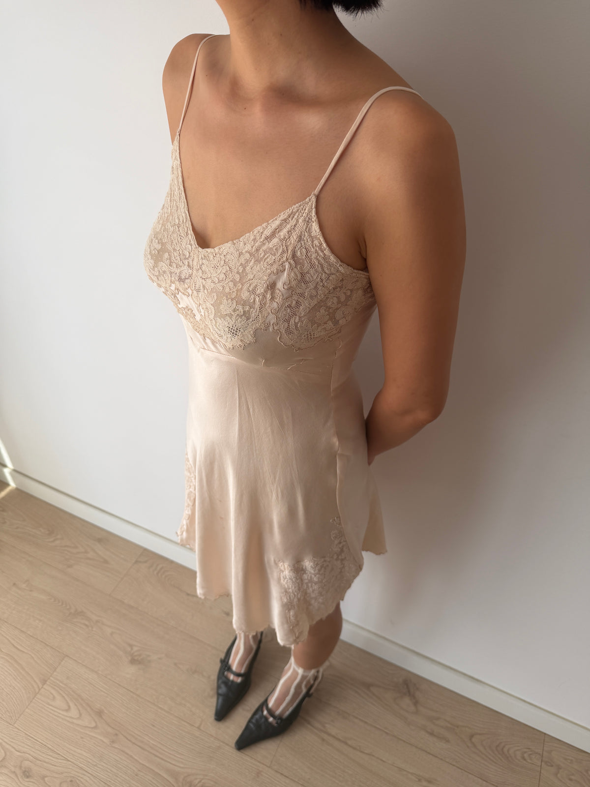 1930s Pure Silk Lace Trim Slip Dress | Bias Cut Romantic Chemise