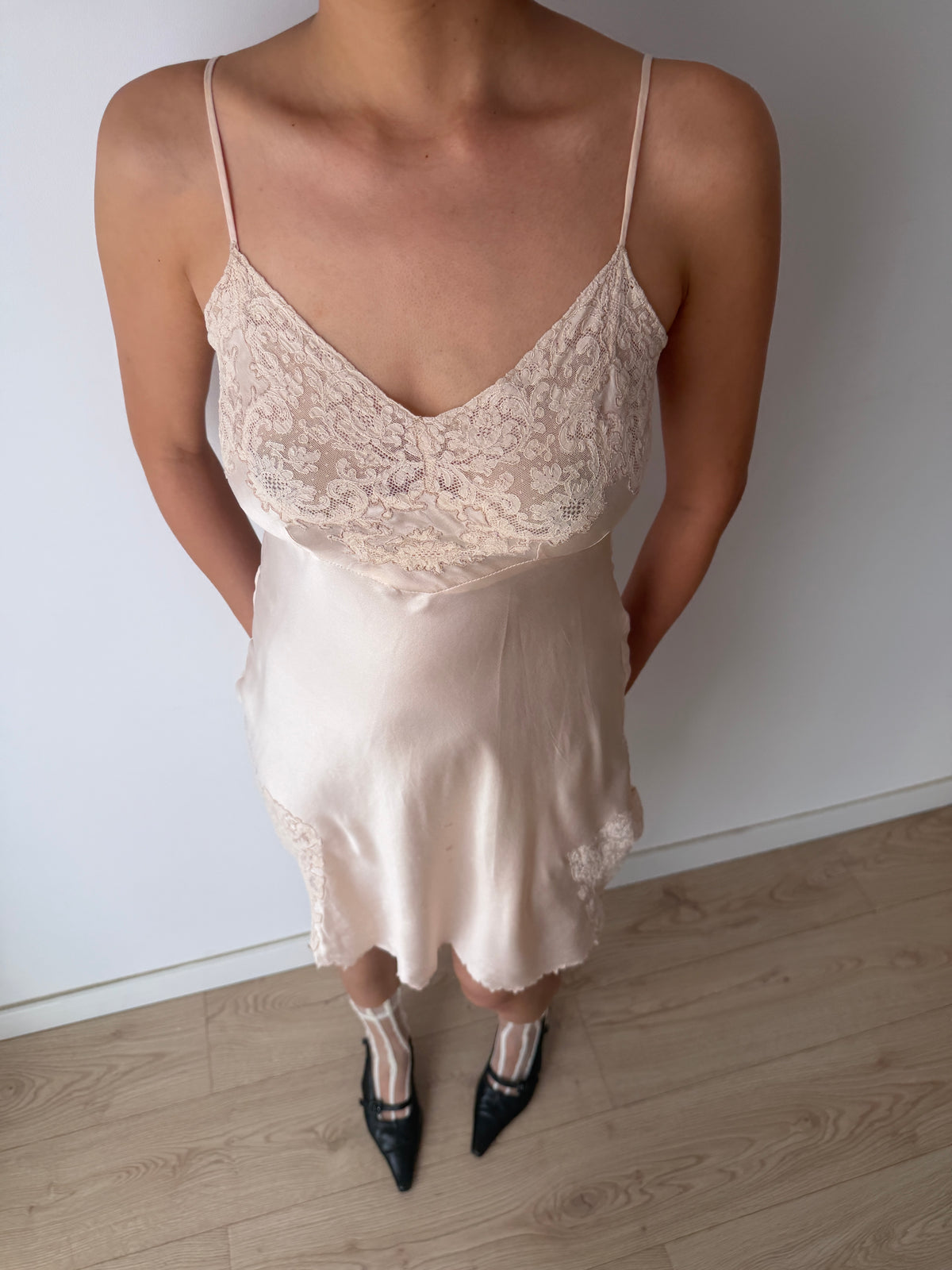 1930s Pure Silk Lace Trim Slip Dress | Bias Cut Romantic Chemise