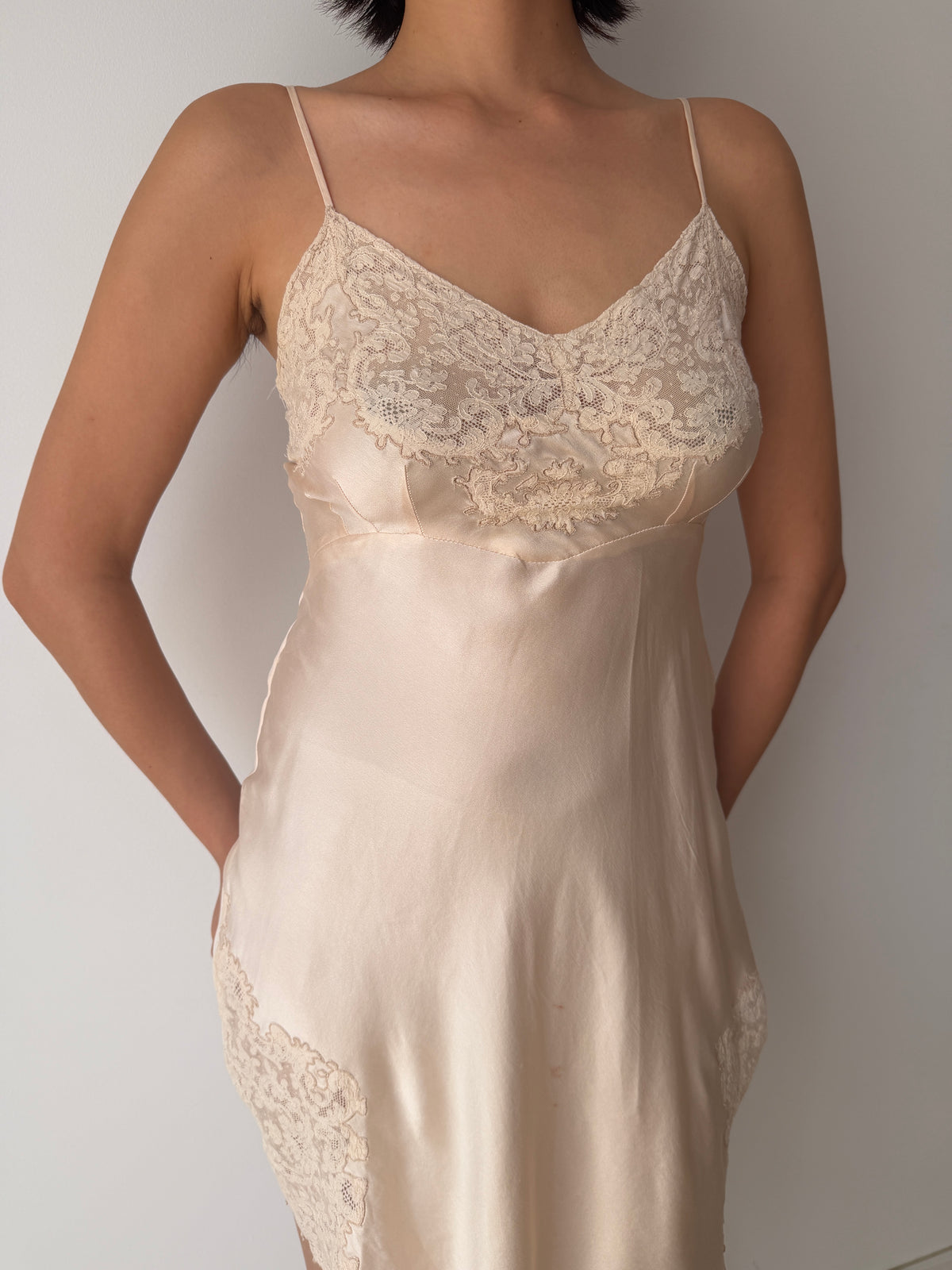 1930s Pure Silk Lace Trim Slip Dress | Bias Cut Romantic Chemise