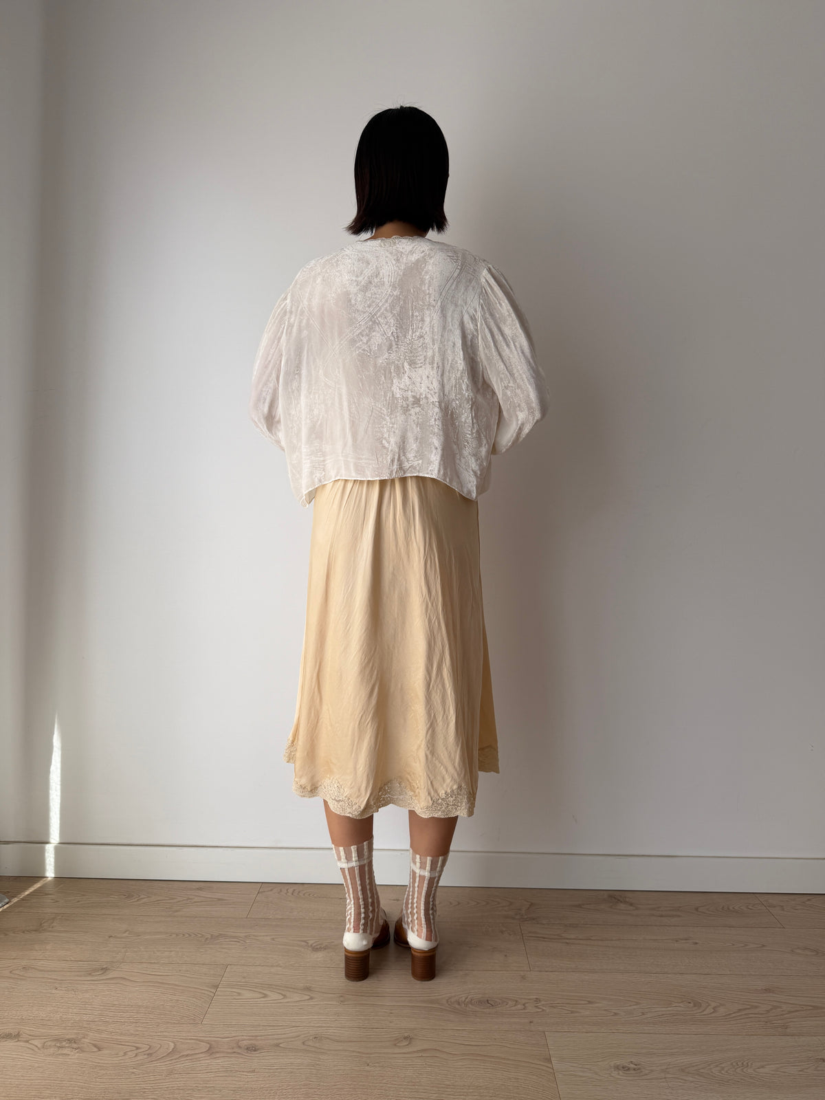 1930s Silk Velvet Bed Jacket | Antique Ivory Lace Trimmed Bolero | Vintage Loungewear