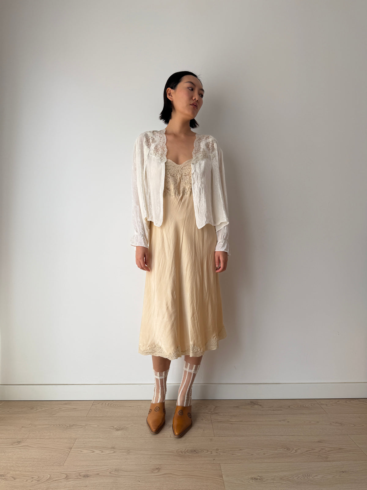1930s Silk Velvet Bed Jacket | Antique Ivory Lace Trimmed Bolero | Vintage Loungewear