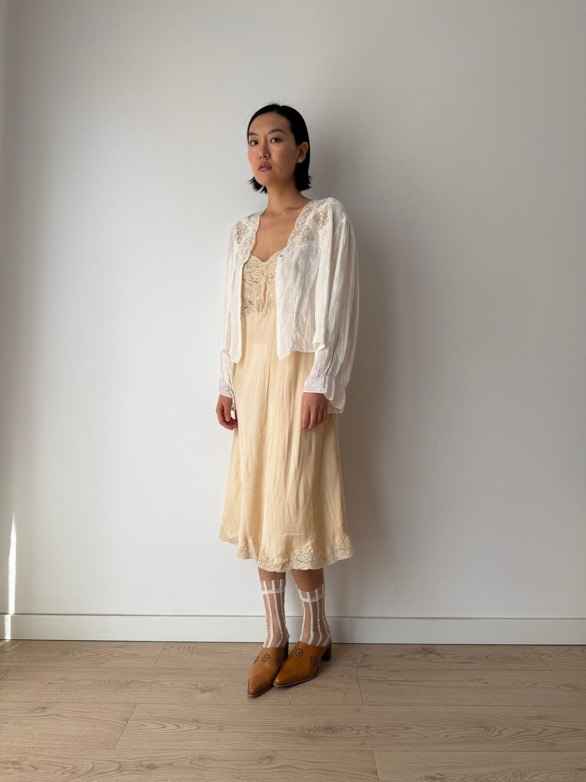 1930s Silk Velvet Bed Jacket | Antique Ivory Lace Trimmed Bolero | Vintage Loungewear