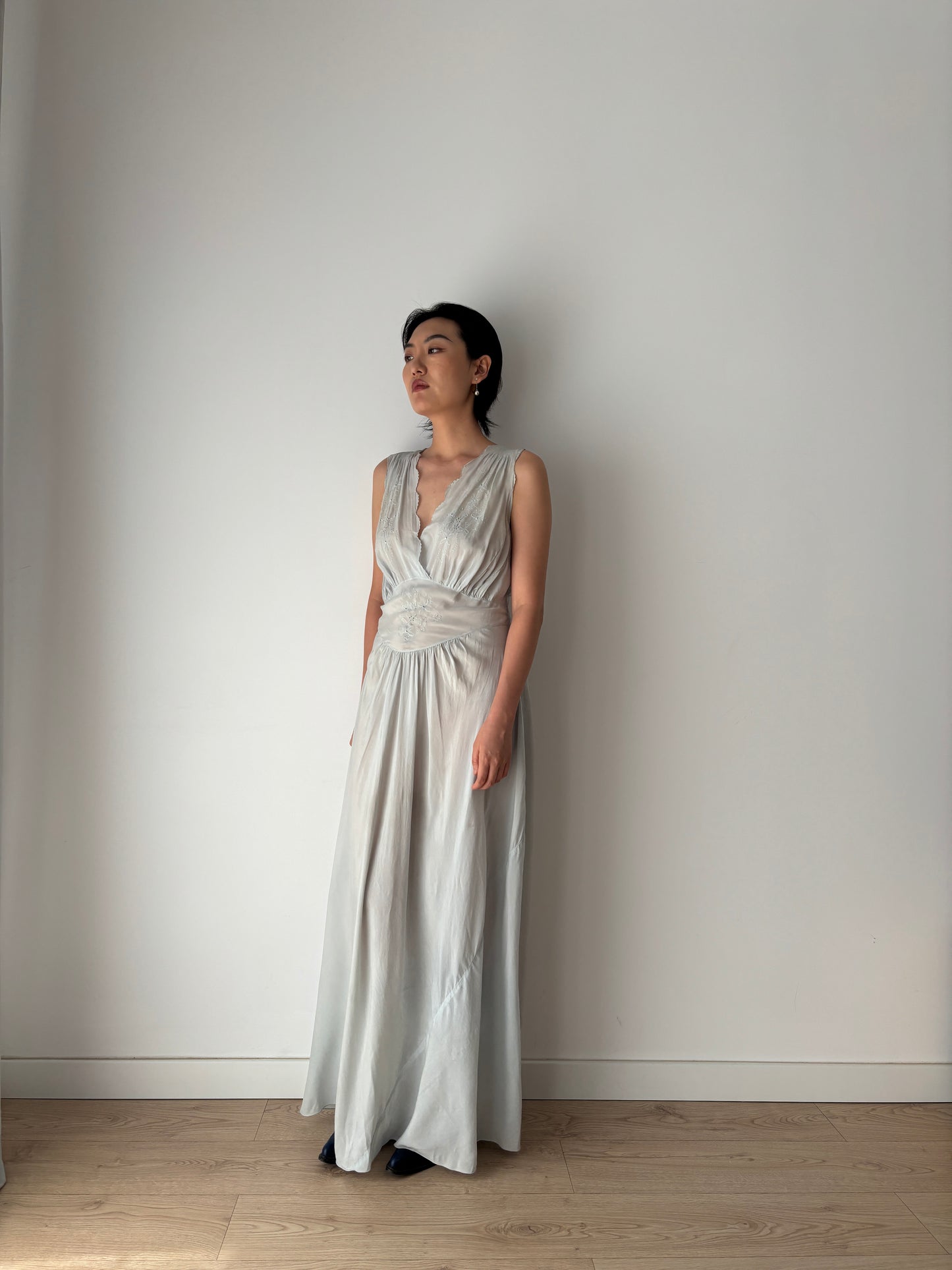 Antique vintage 1930s 1940s liquid pure silk crepe maxi dress