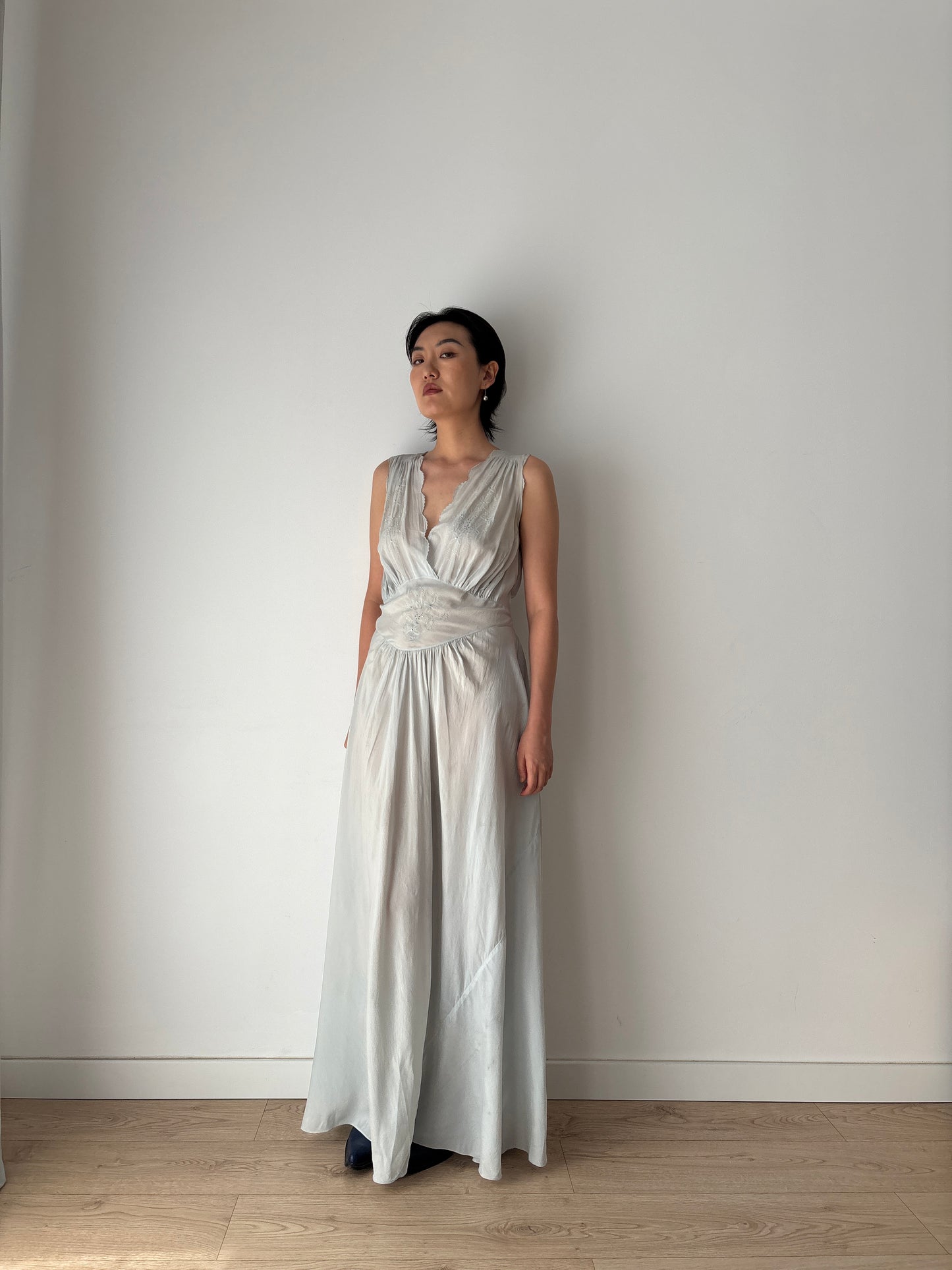 Antique vintage 1930s 1940s liquid pure silk crepe maxi dress