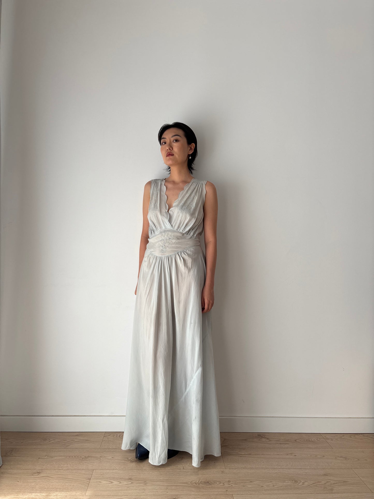 Antique vintage 1930s 1940s liquid pure silk crepe maxi dress