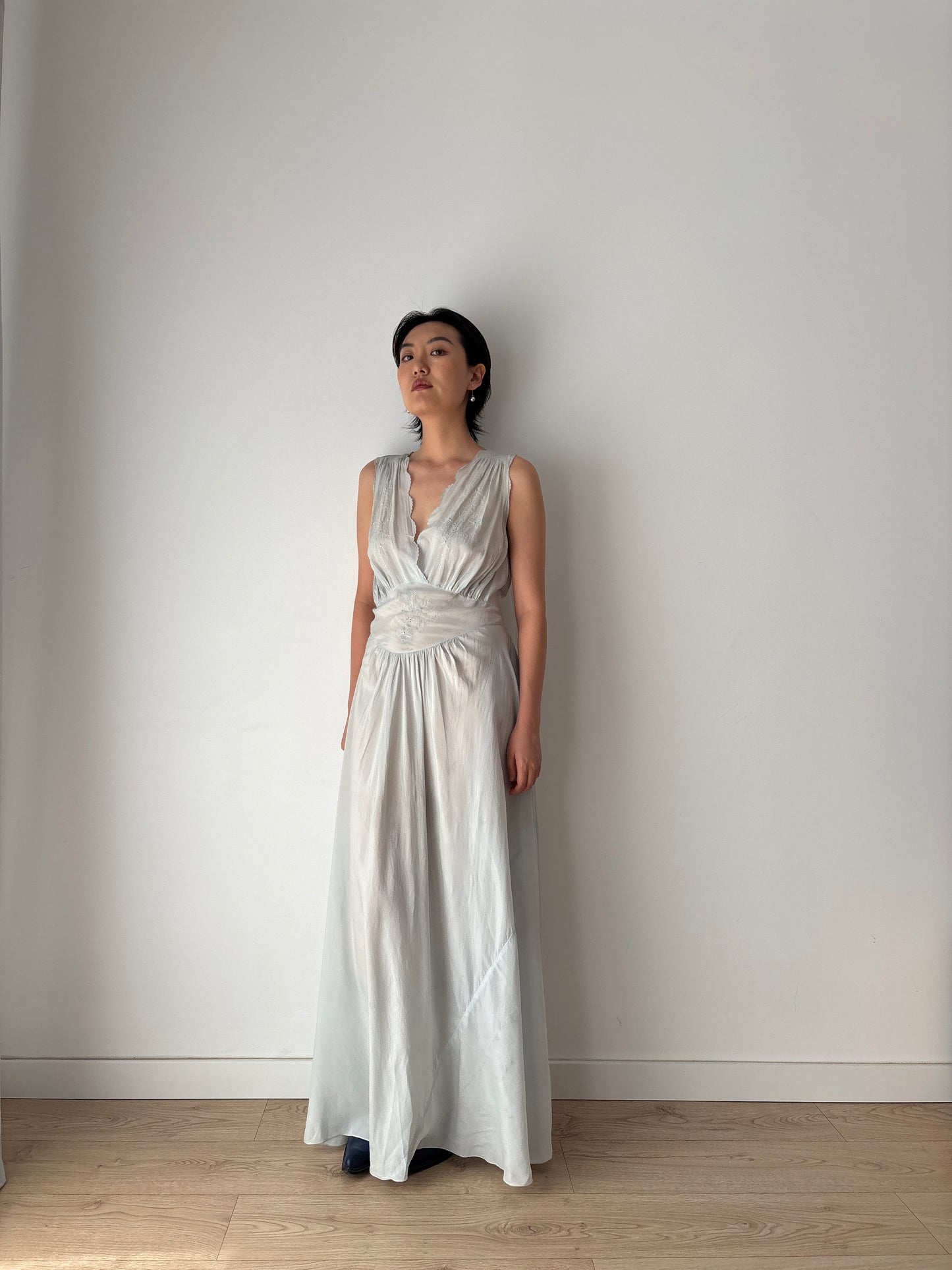 Antique vintage 1930s 1940s liquid pure silk crepe maxi dress