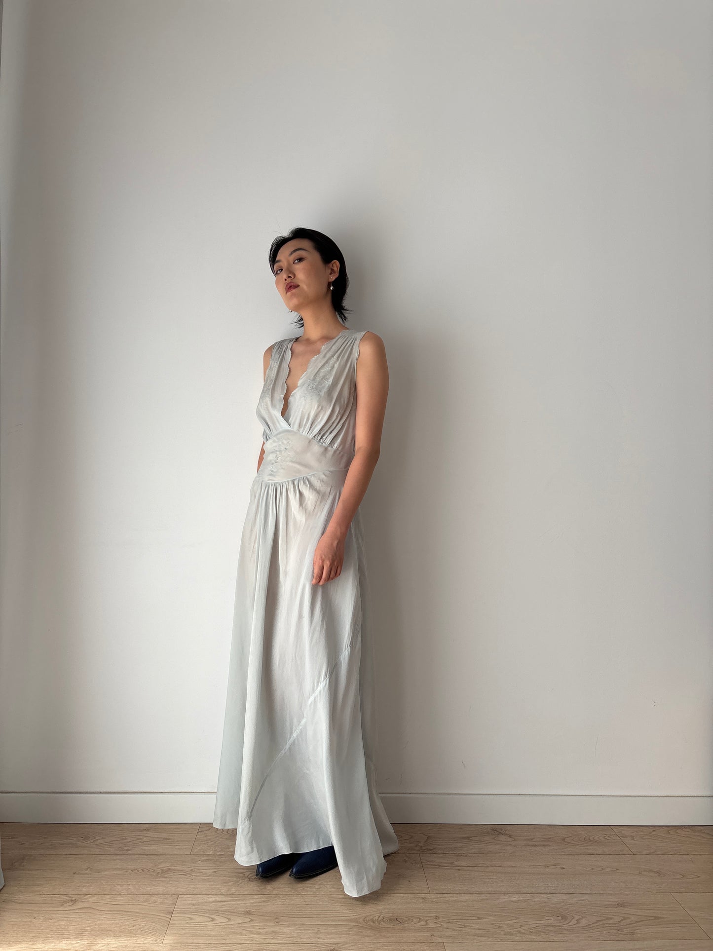 Antique vintage 1930s 1940s liquid pure silk crepe maxi dress