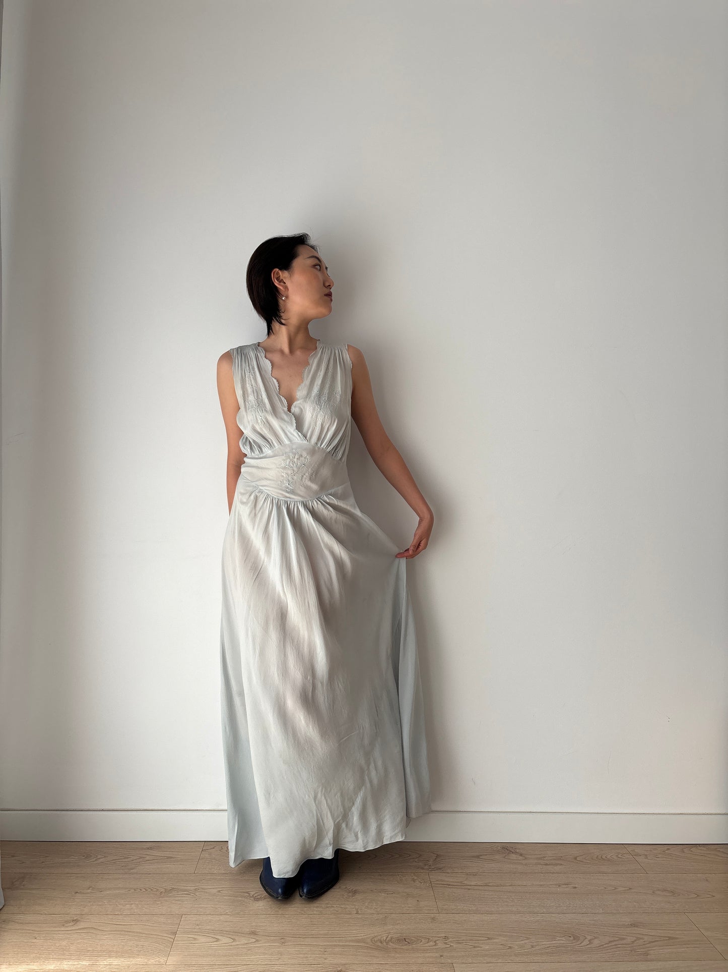 Antique vintage 1930s 1940s liquid pure silk crepe maxi dress