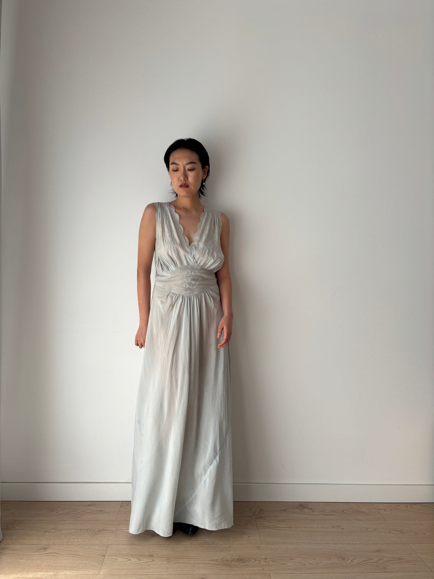 Antique vintage 1930s 1940s liquid pure silk crepe maxi dress