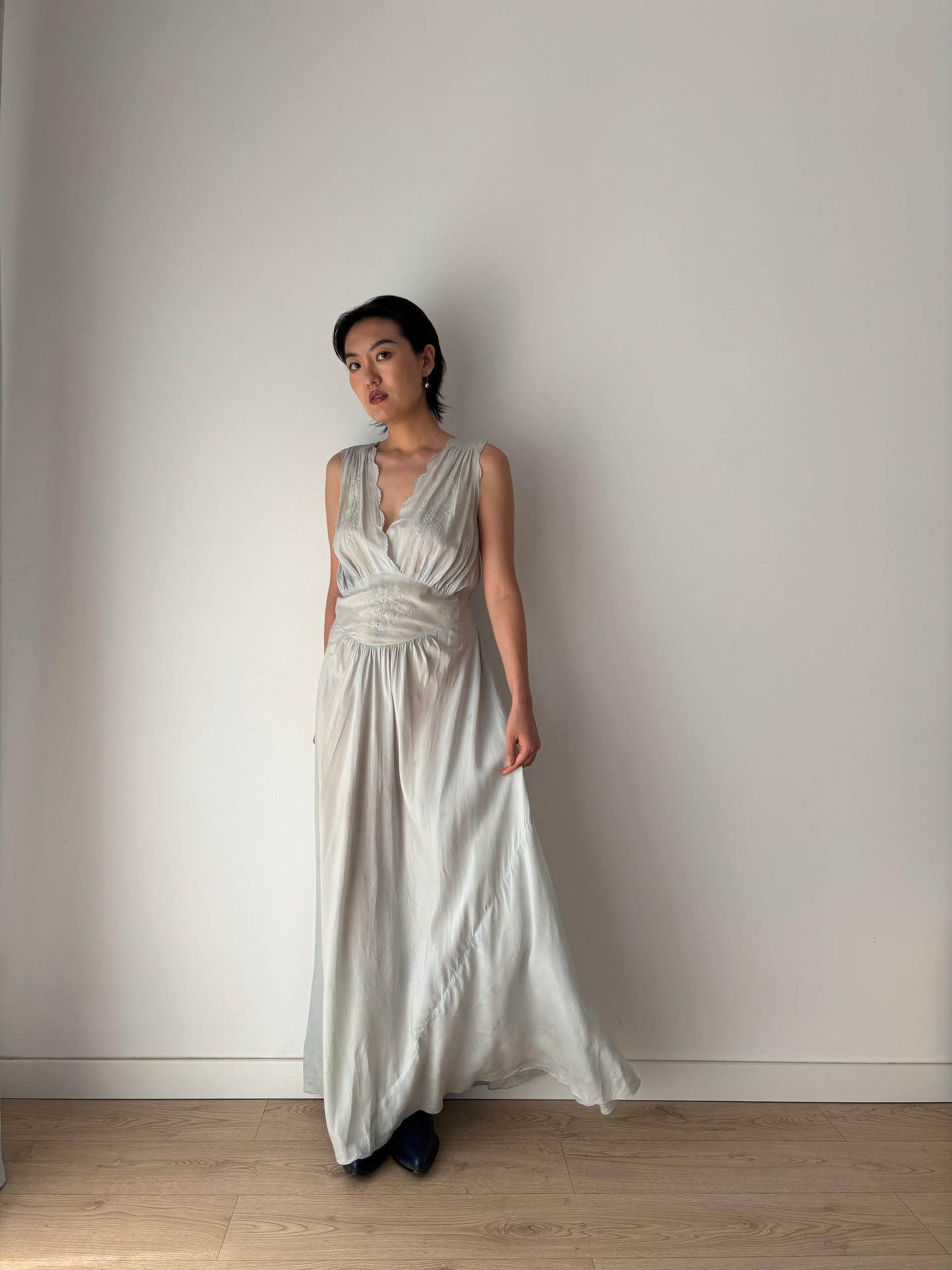 Antique vintage 1930s 1940s liquid pure silk crepe maxi dress