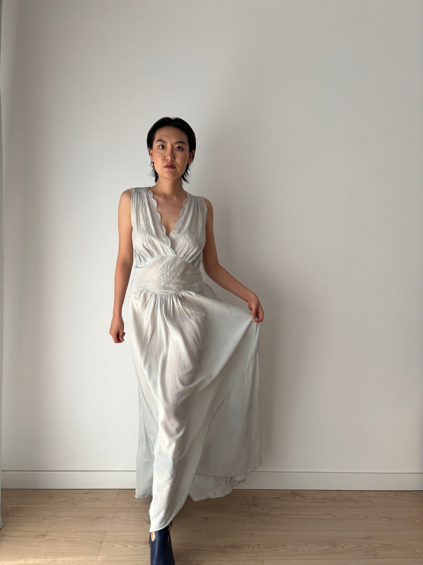 Antique vintage 1930s 1940s liquid pure silk crepe maxi dress