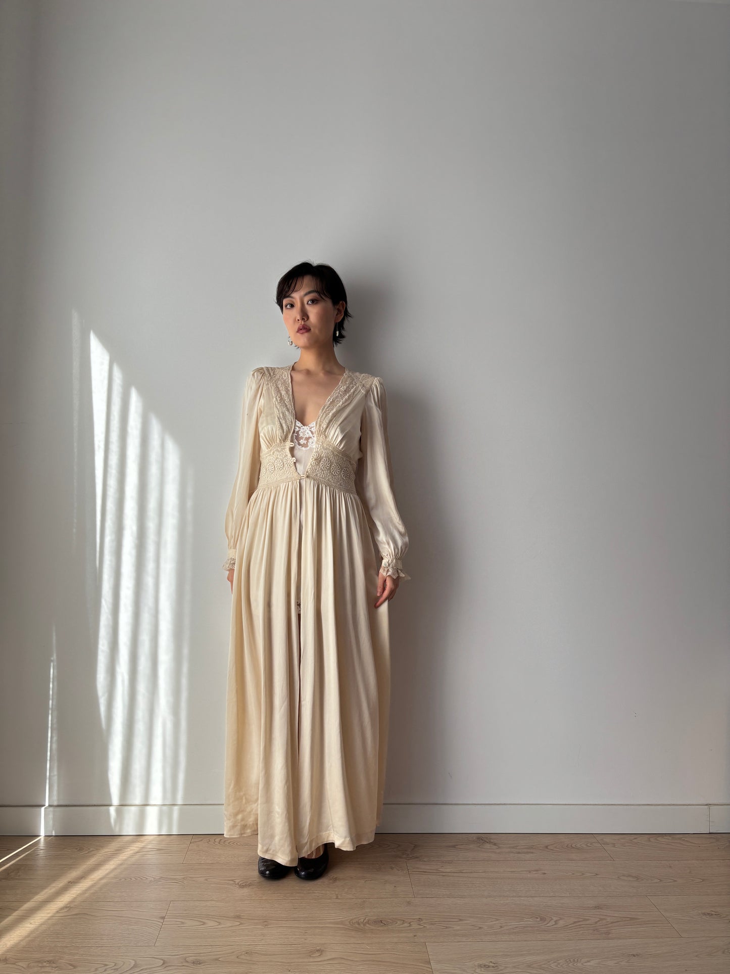 1930s French Lace Negligee: Silk & Lace Bridal Robe