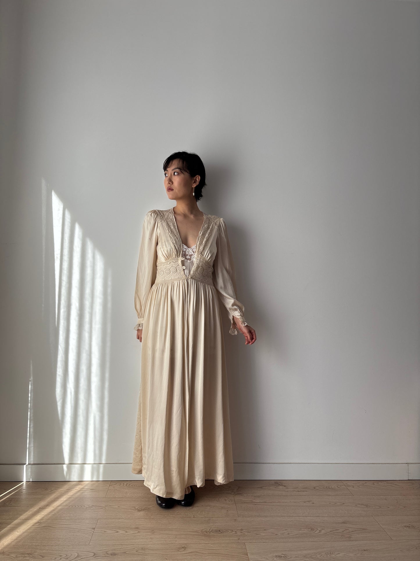 1930s French Lace Negligee: Silk & Lace Bridal Robe