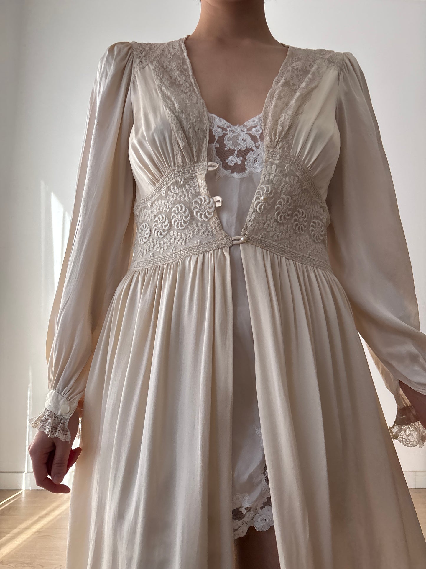 1930s French Lace Negligee: Silk & Lace Bridal Robe
