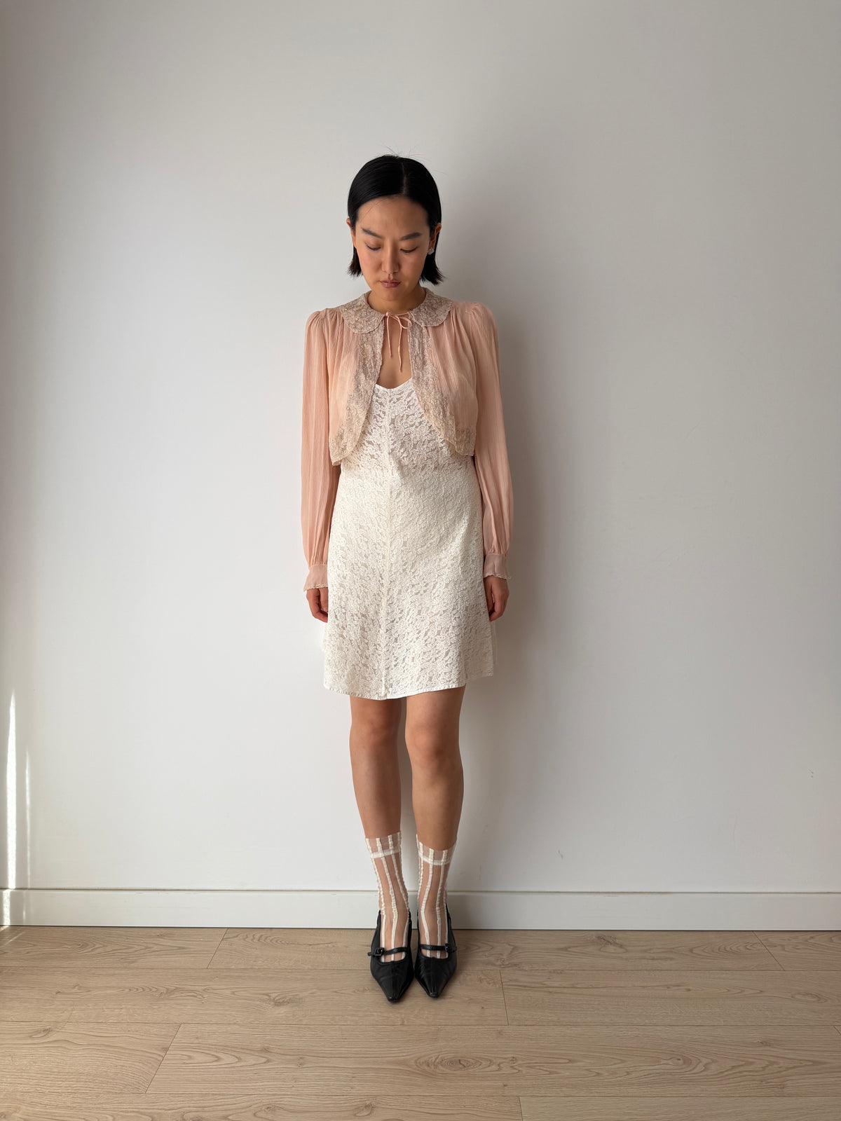1930s Pale Pink Pure Silk Bolero | Antique 30s Lace Trimmed Jacket | Sheer Vintage Shrug