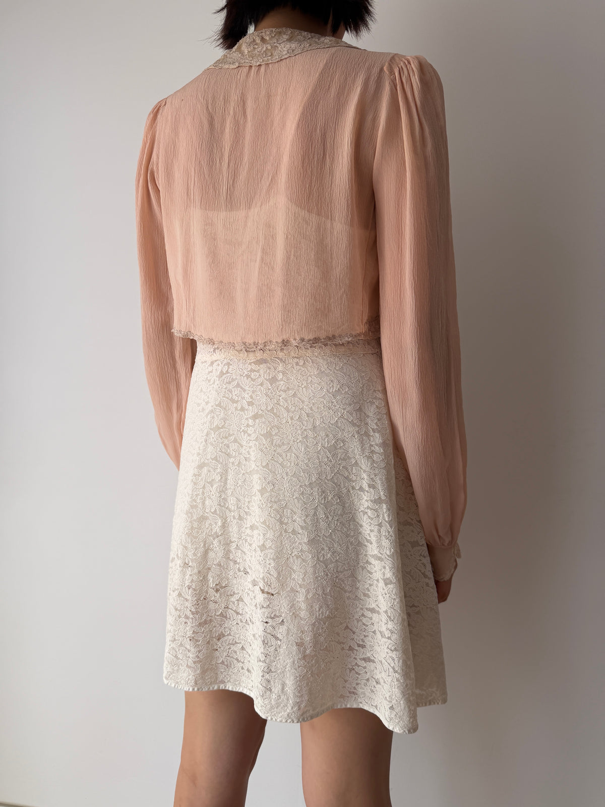 1930s Pale Pink Pure Silk Bolero | Antique 30s Lace Trimmed Jacket | Sheer Vintage Shrug