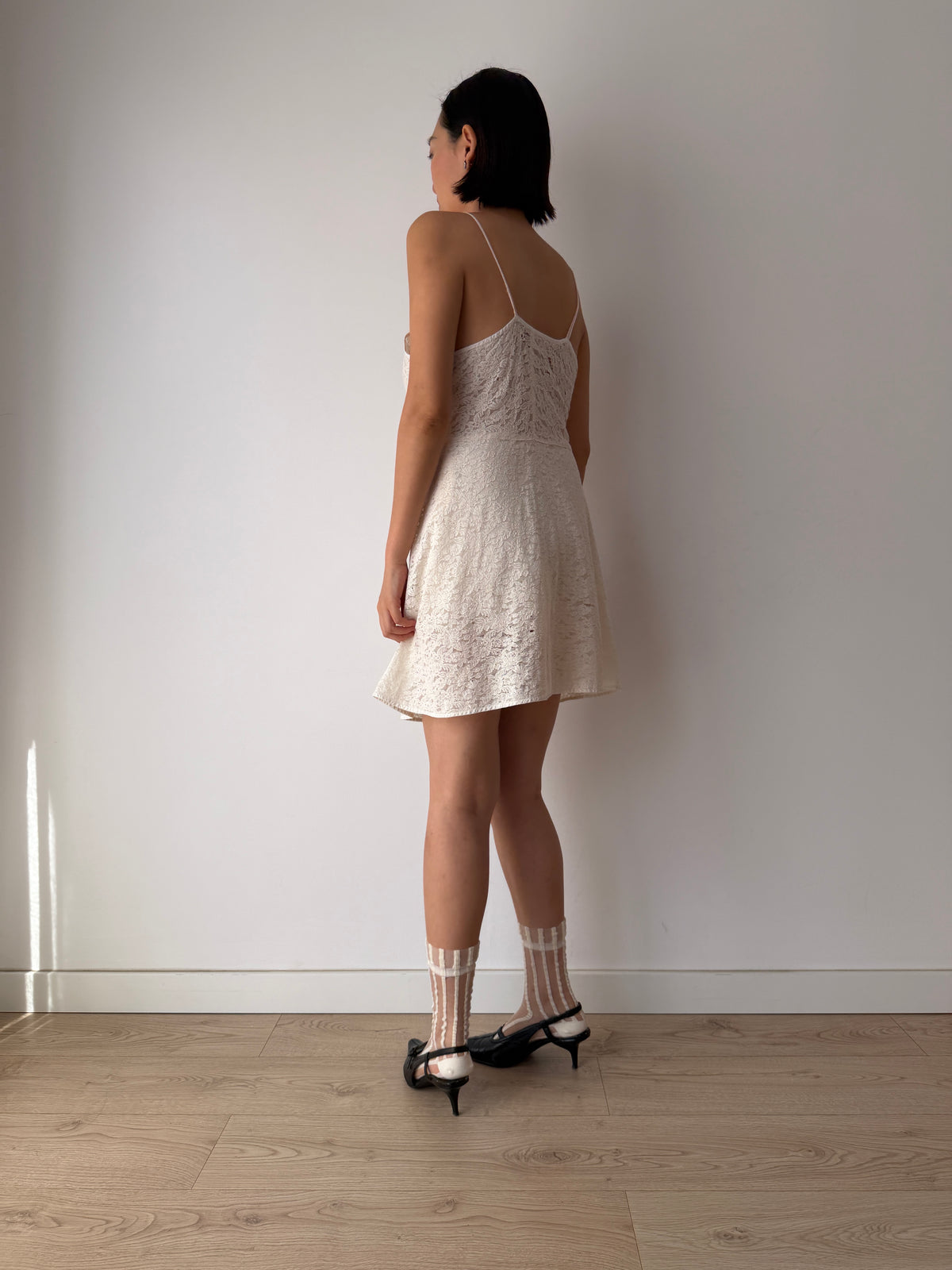 1940s Sheer Cotton White Lace Slip Dress, Spaghetti Straps, Romantic Bridal Mini Gown