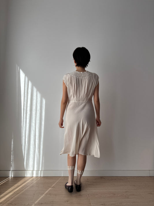 1930s French Lace & Silk Slip Dress: Bridal or Evening Wear