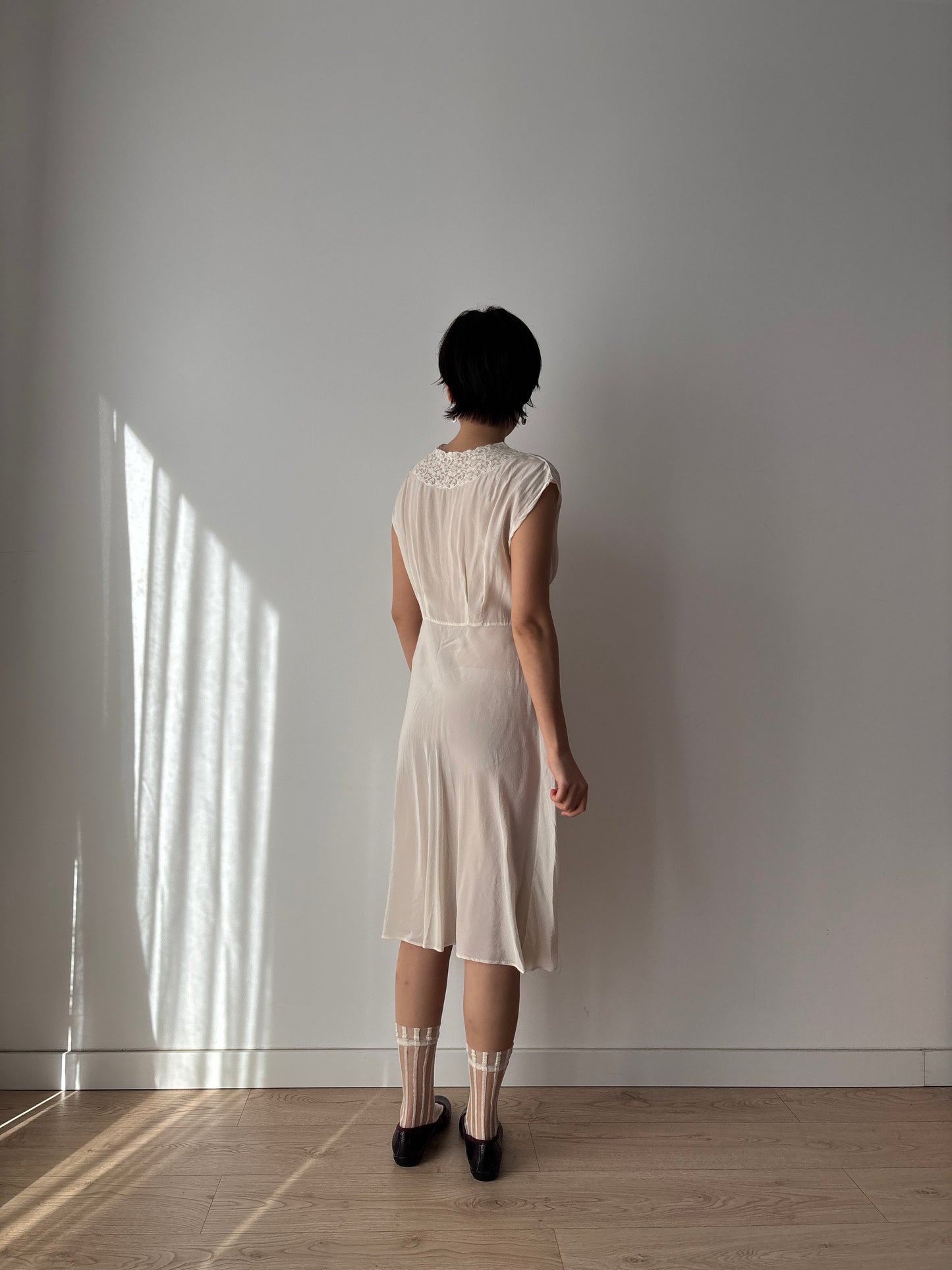 1930s French Lace & Silk Slip Dress: Bridal or Evening Wear