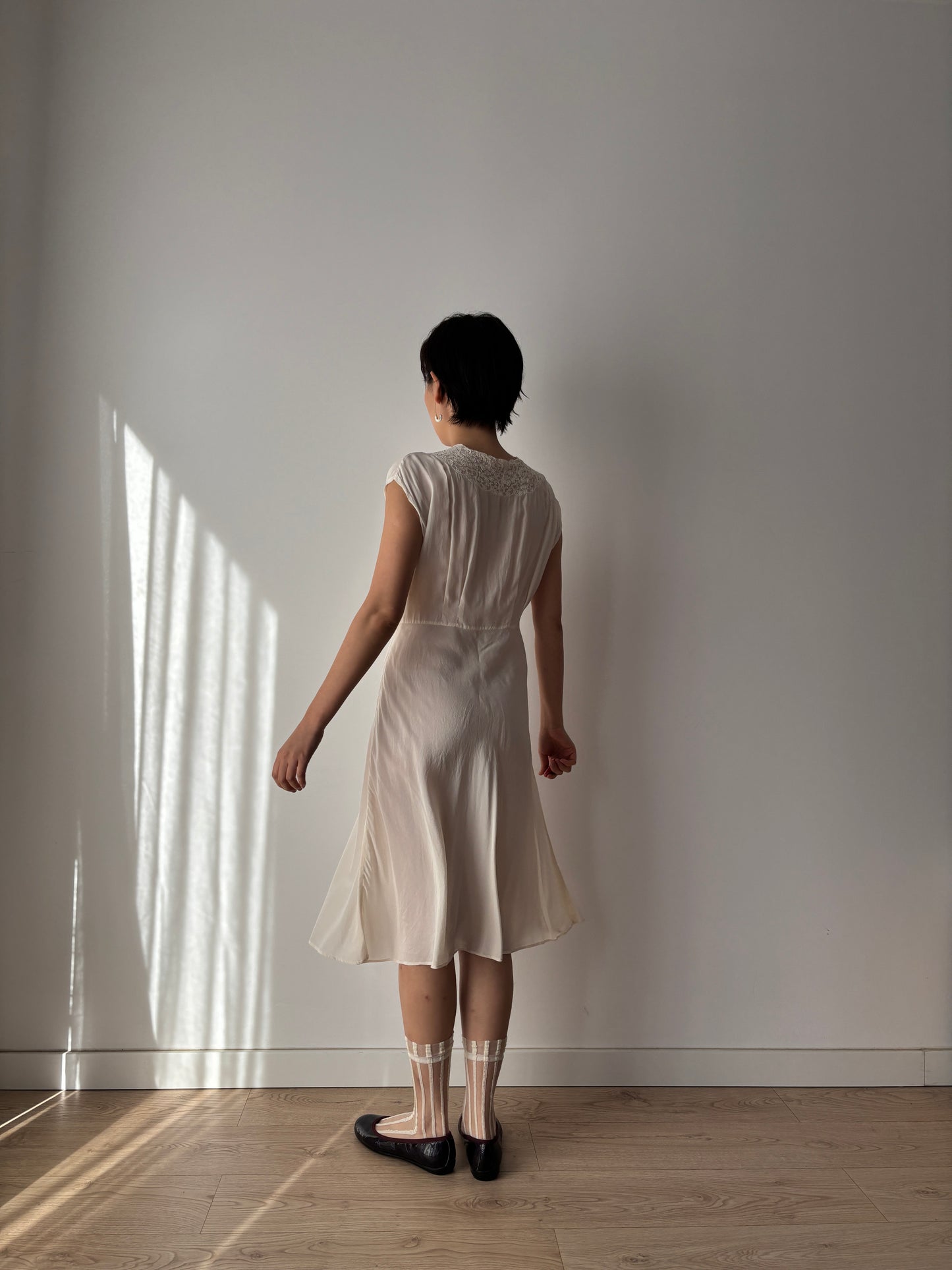 1930s French Lace & Silk Slip Dress: Bridal or Evening Wear