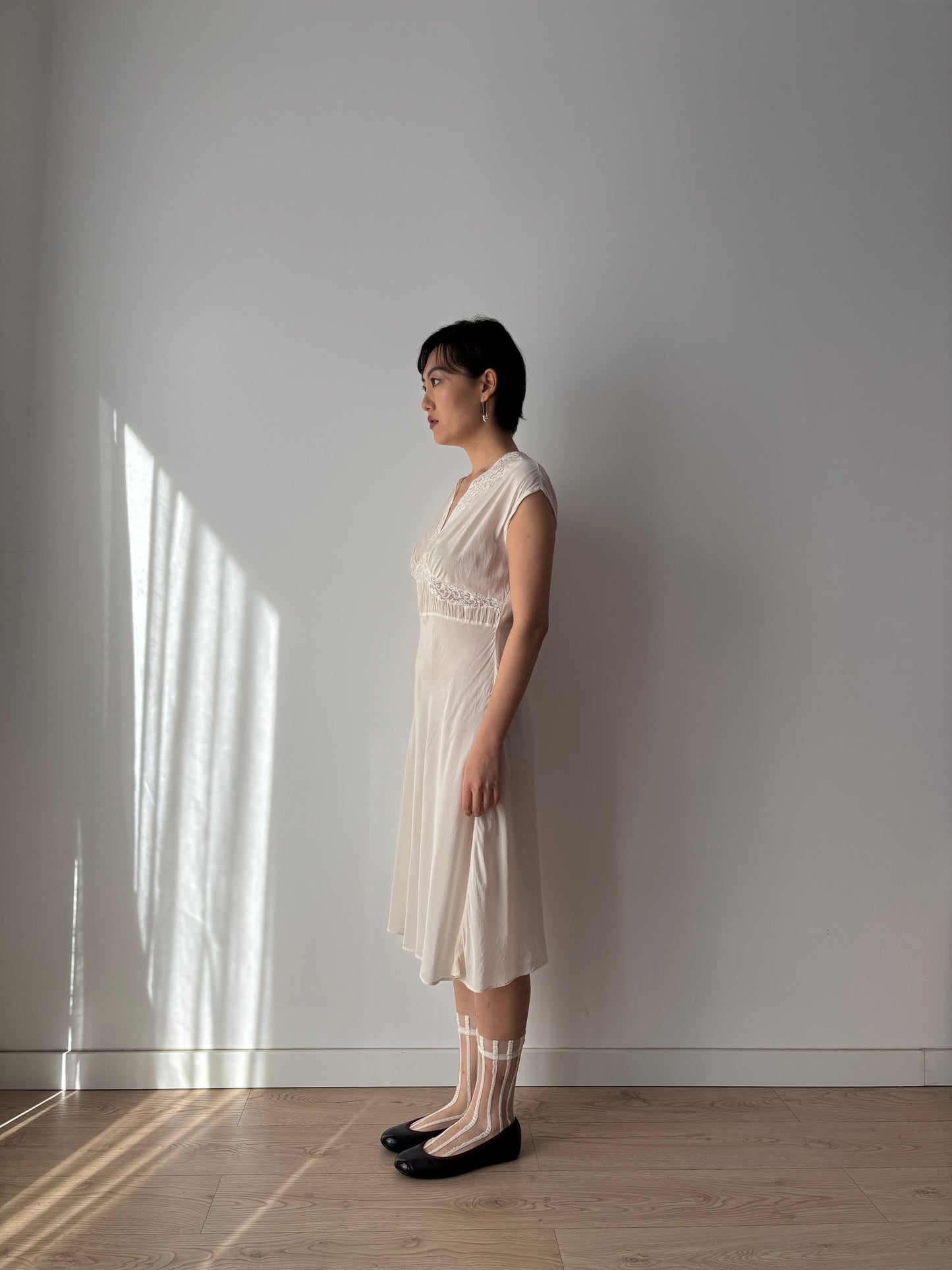 1930s French Lace & Silk Slip Dress: Bridal or Evening Wear