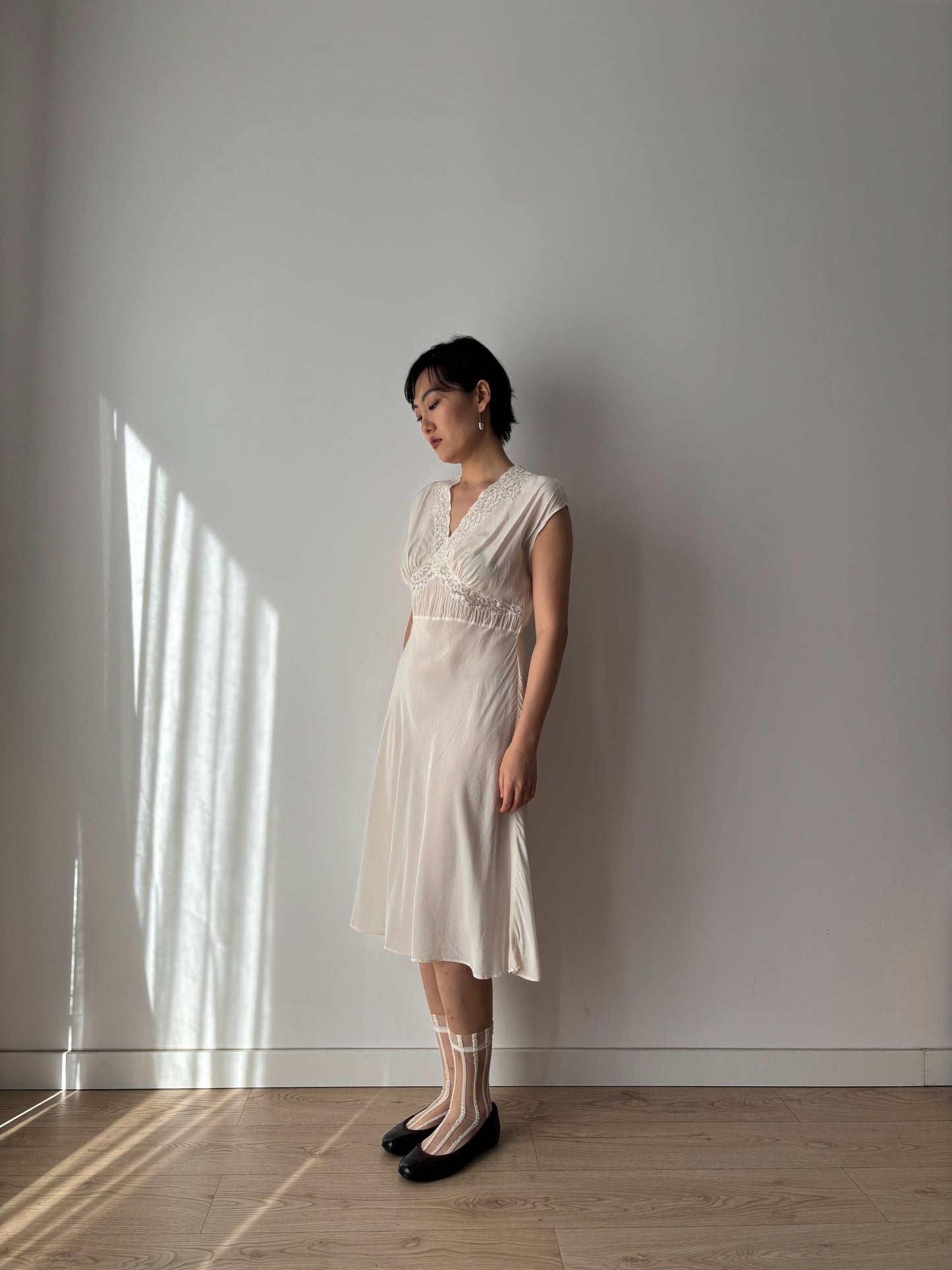 1930s French Lace & Silk Slip Dress: Bridal or Evening Wear