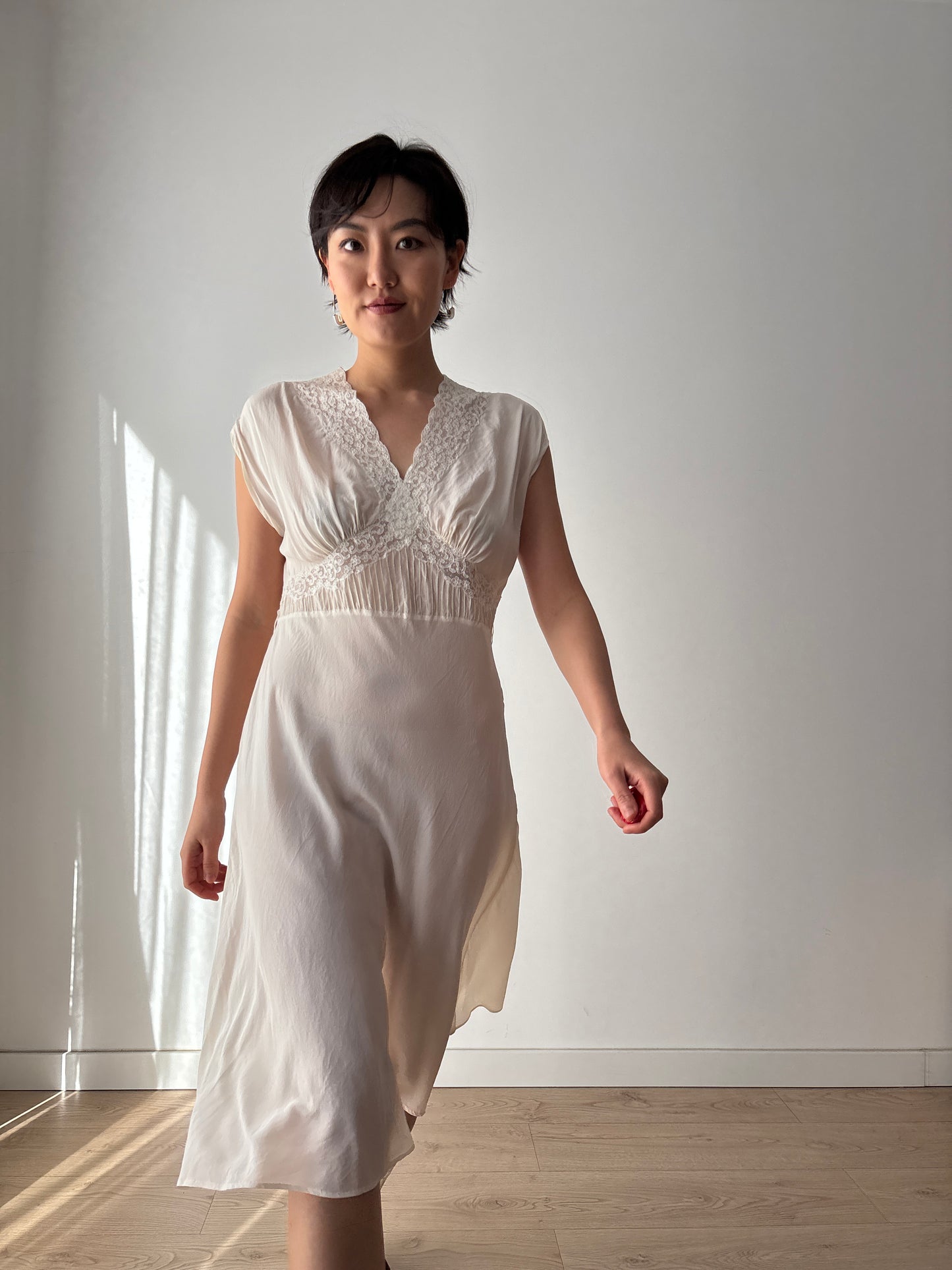 1930s French Lace & Silk Slip Dress: Bridal or Evening Wear