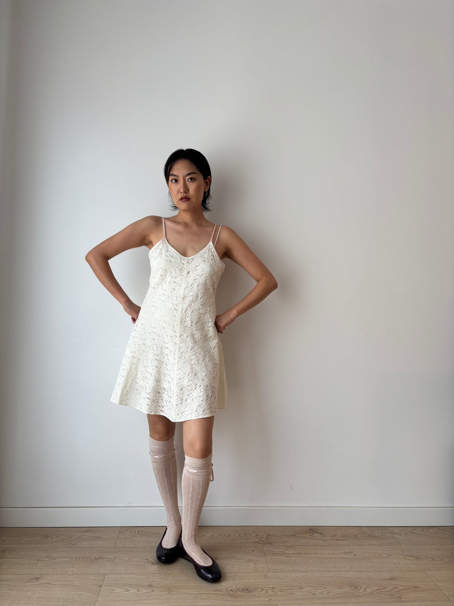 1930s Antique White Rich Lace Edwardian cotton Slip mini dress