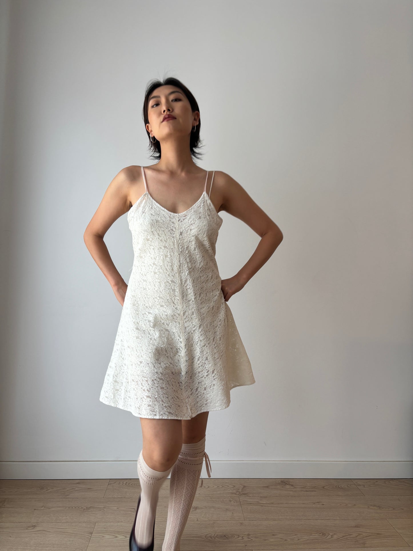 1930s Antique White Rich Lace Edwardian cotton Slip mini dress