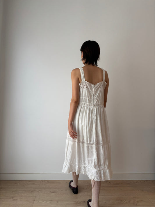 Antique 1900s White Cotton Edwardian Petticoat Embroidered Renaissance Victorian Nightdress