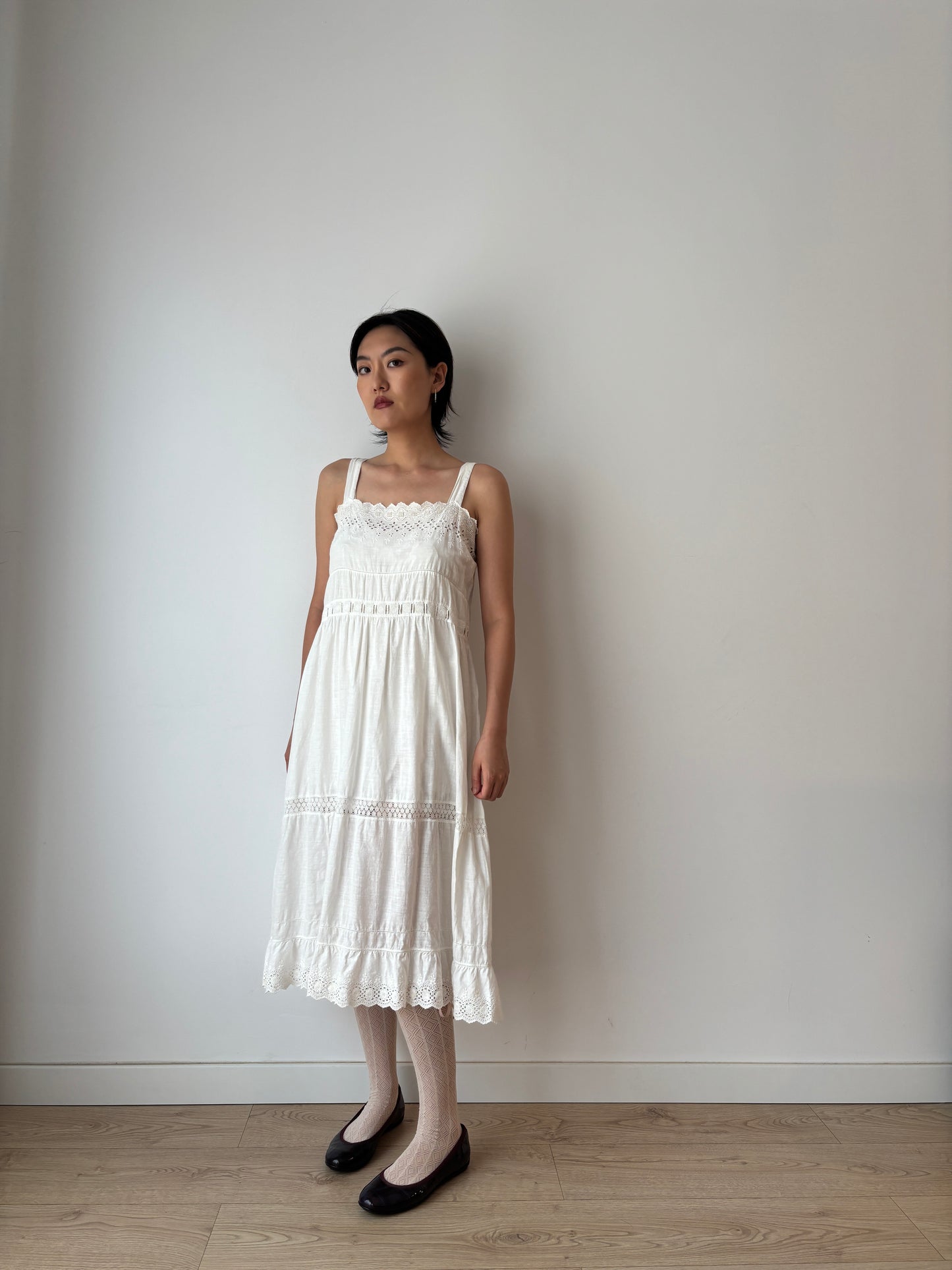 Antique 1900s White Cotton Edwardian Petticoat Embroidered Renaissance Victorian Nightdress