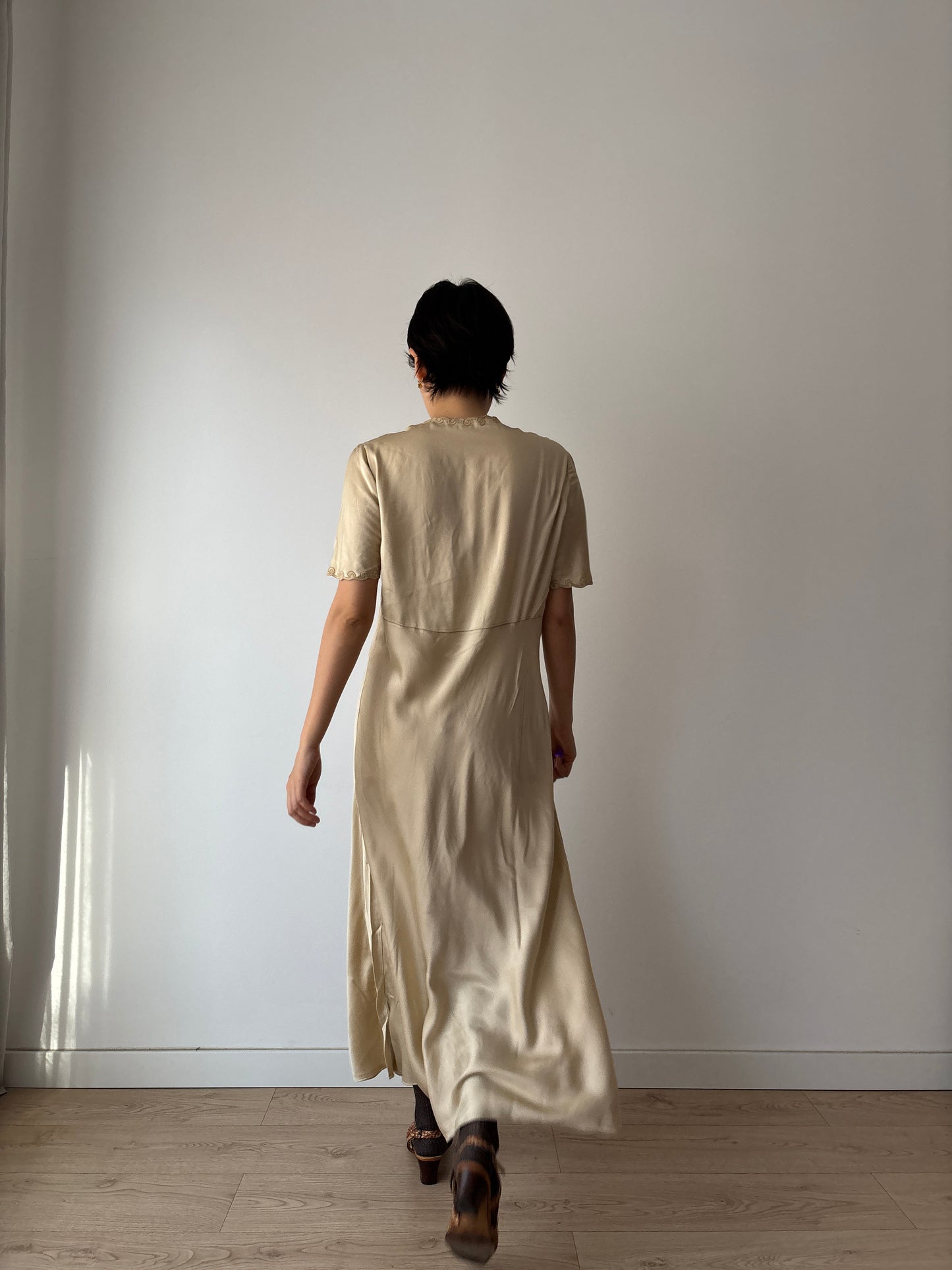 Vintage Y2K Beige Liquid Pure Silk Camisole Maxi Slip Dress