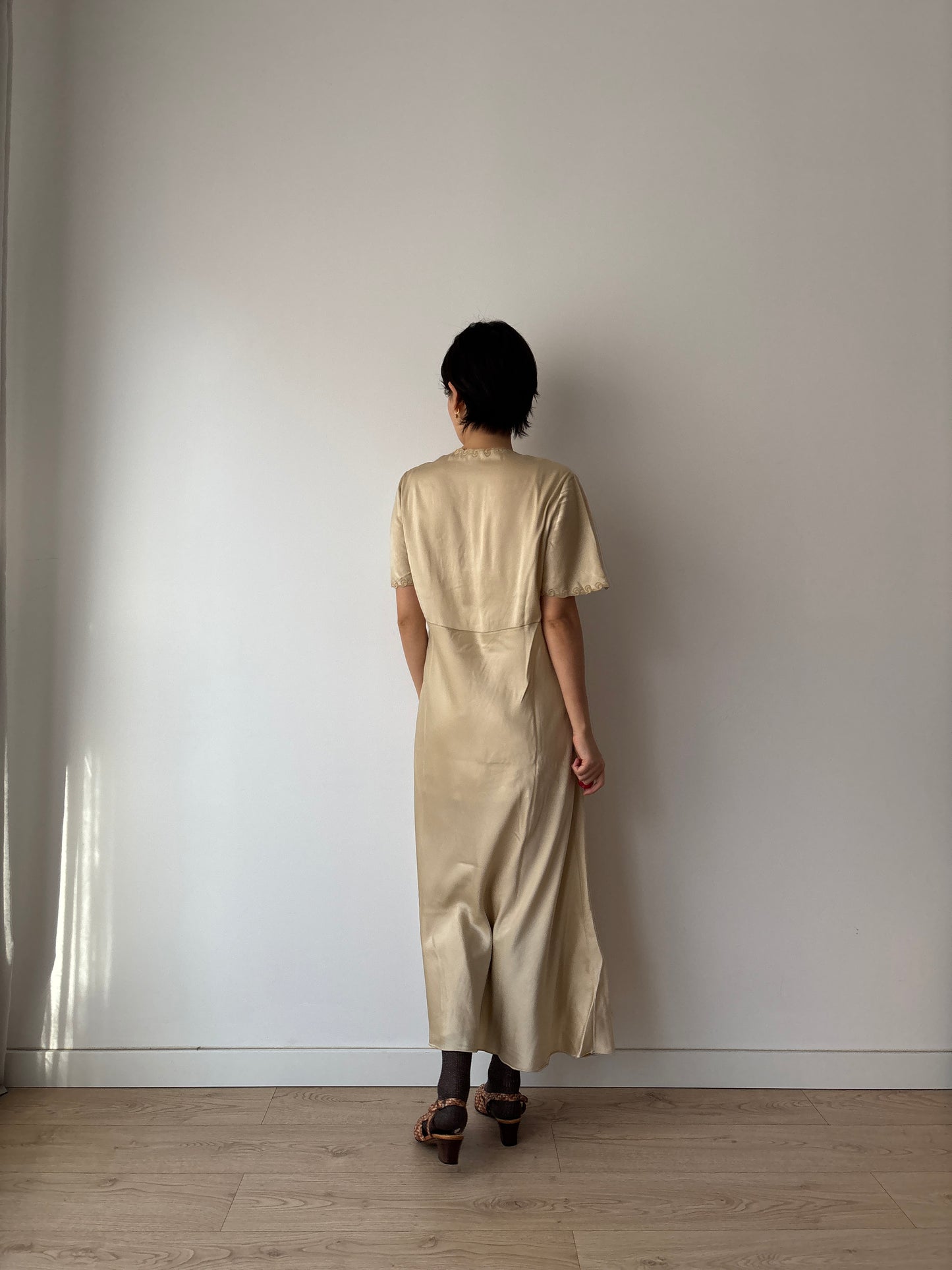 Vintage Y2K Beige Liquid Pure Silk Camisole Maxi Slip Dress