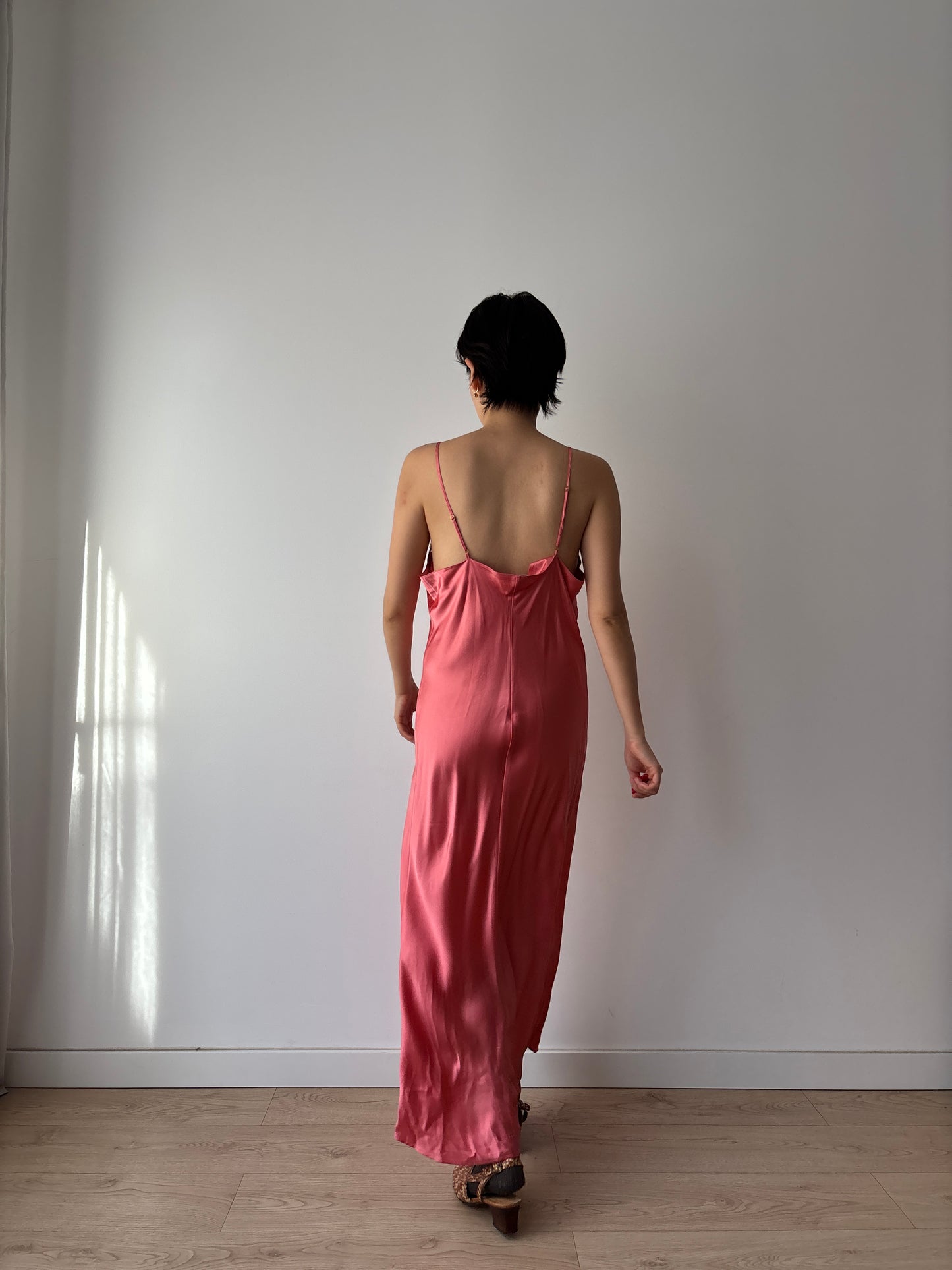 Vintage 1990s simple chic Pink Silk Lace Nightgown