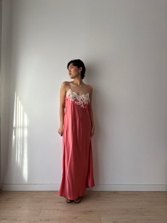 Vintage 1990s simple chic Pink Silk Lace Nightgown