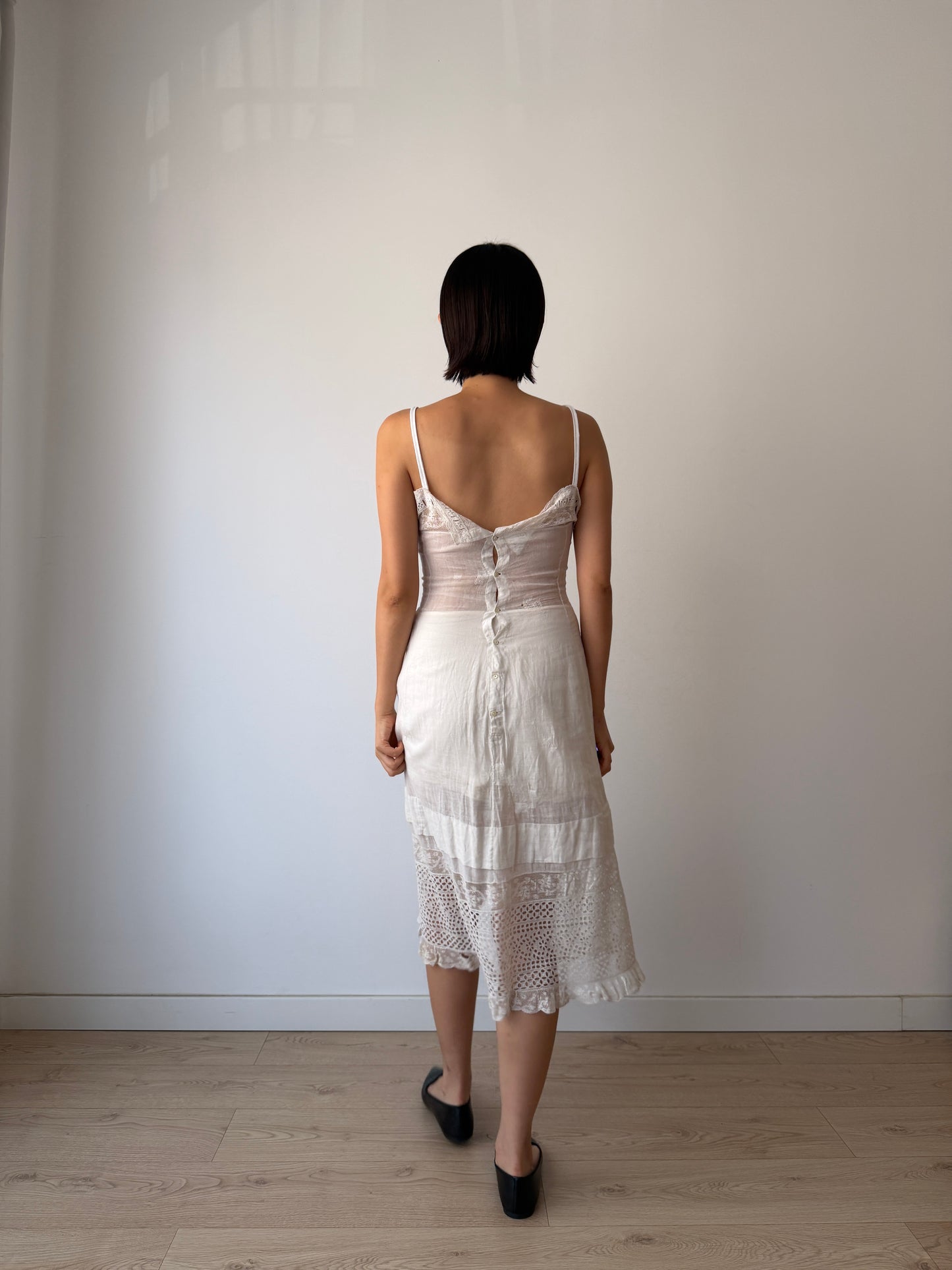 Antique Edwardian White Cotton Lawn Dress, Lace Embroidered Maxi, Romantic Cottage