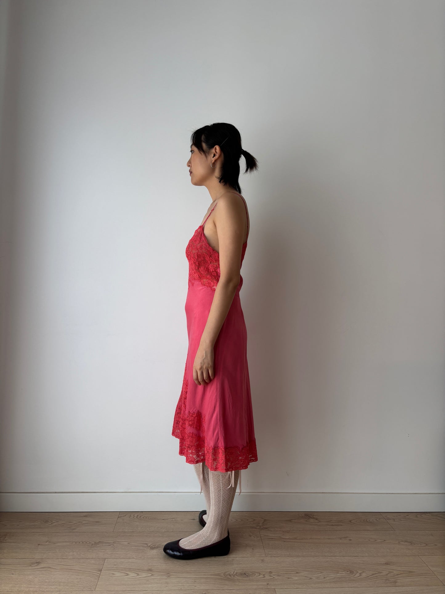 1930s 1920s Antique rare red rich lace liquid pure silk satin bridal slip dress