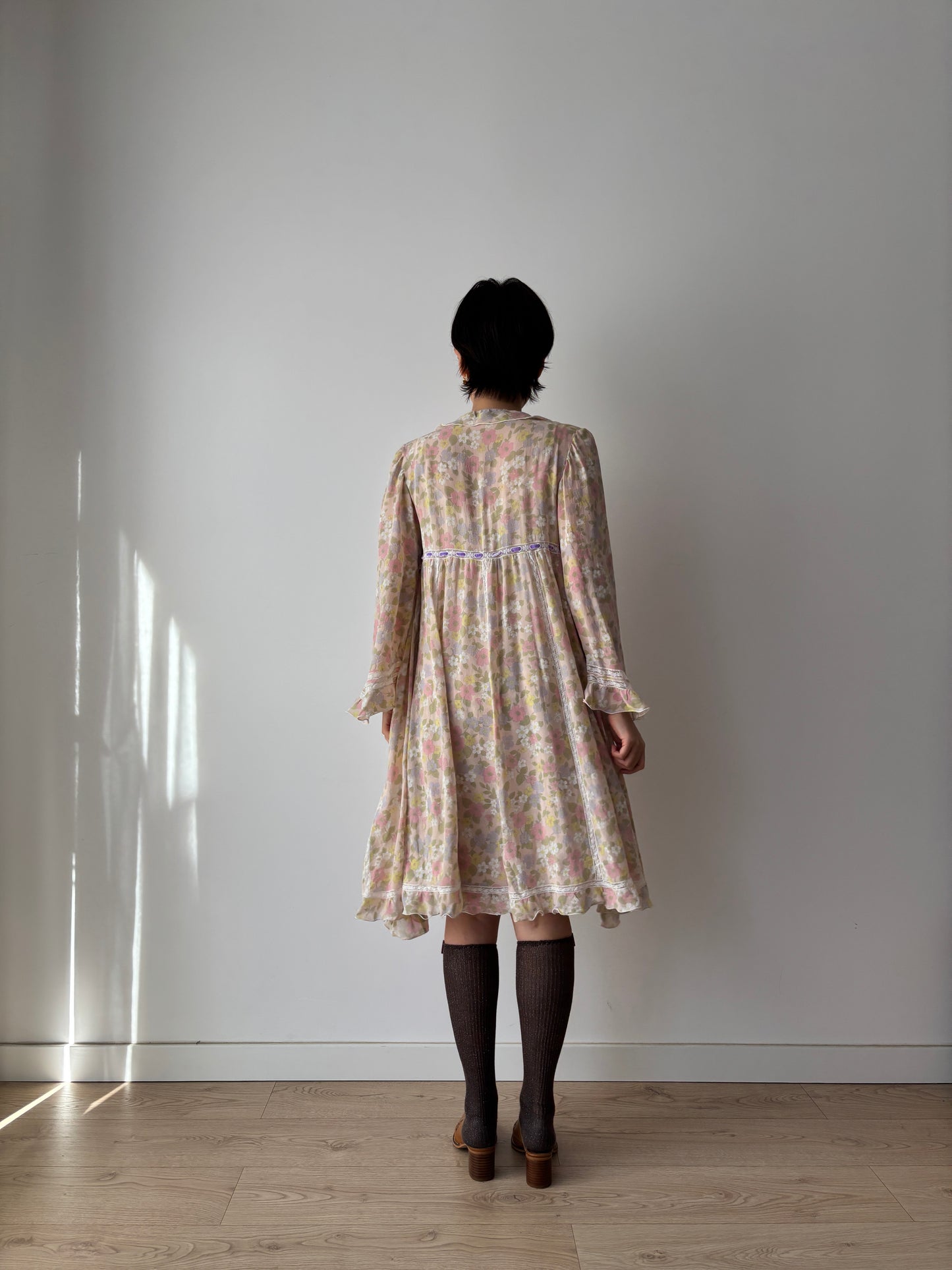 1960s French Lace & Silk Peignoir Set: Floral Robe and Slip