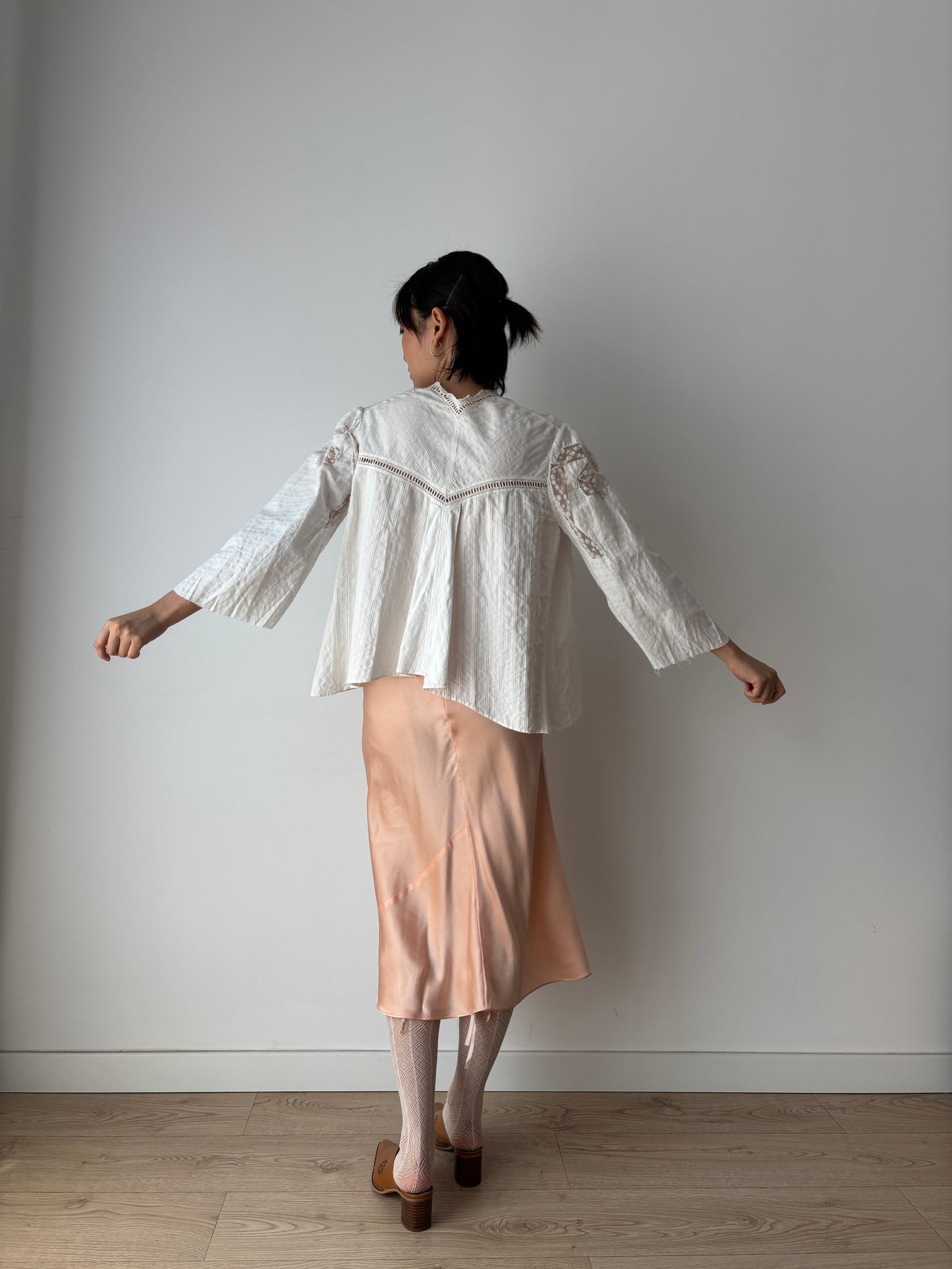 Antique 1910s Edwardian Blouse, 1910s French Lace White Cotton Blouse With Bow Embroidered Lace