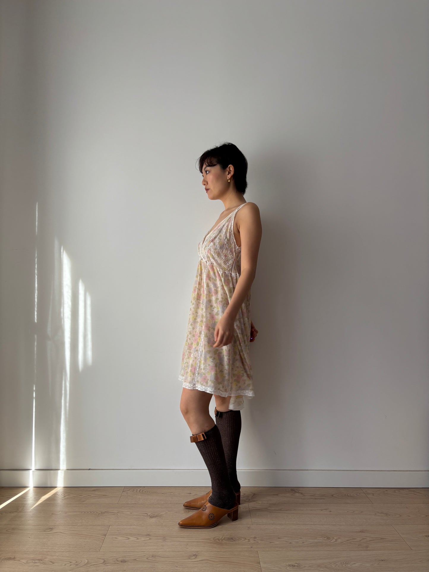 1960s French Lace & Silk Peignoir Set: Floral Robe and Slip