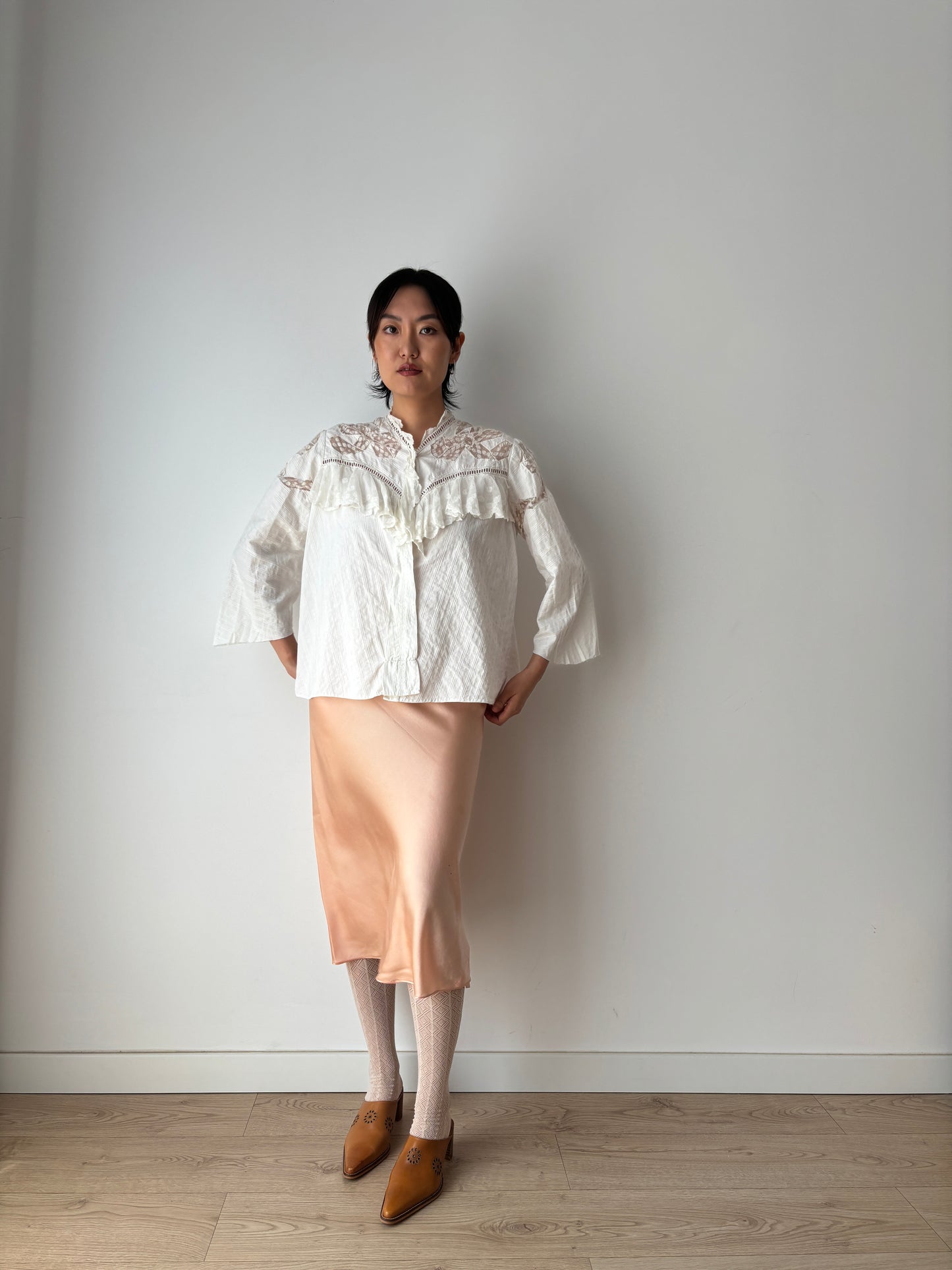 Antique 1910s Edwardian Blouse, 1910s French Lace White Cotton Blouse With Bow Embroidered Lace