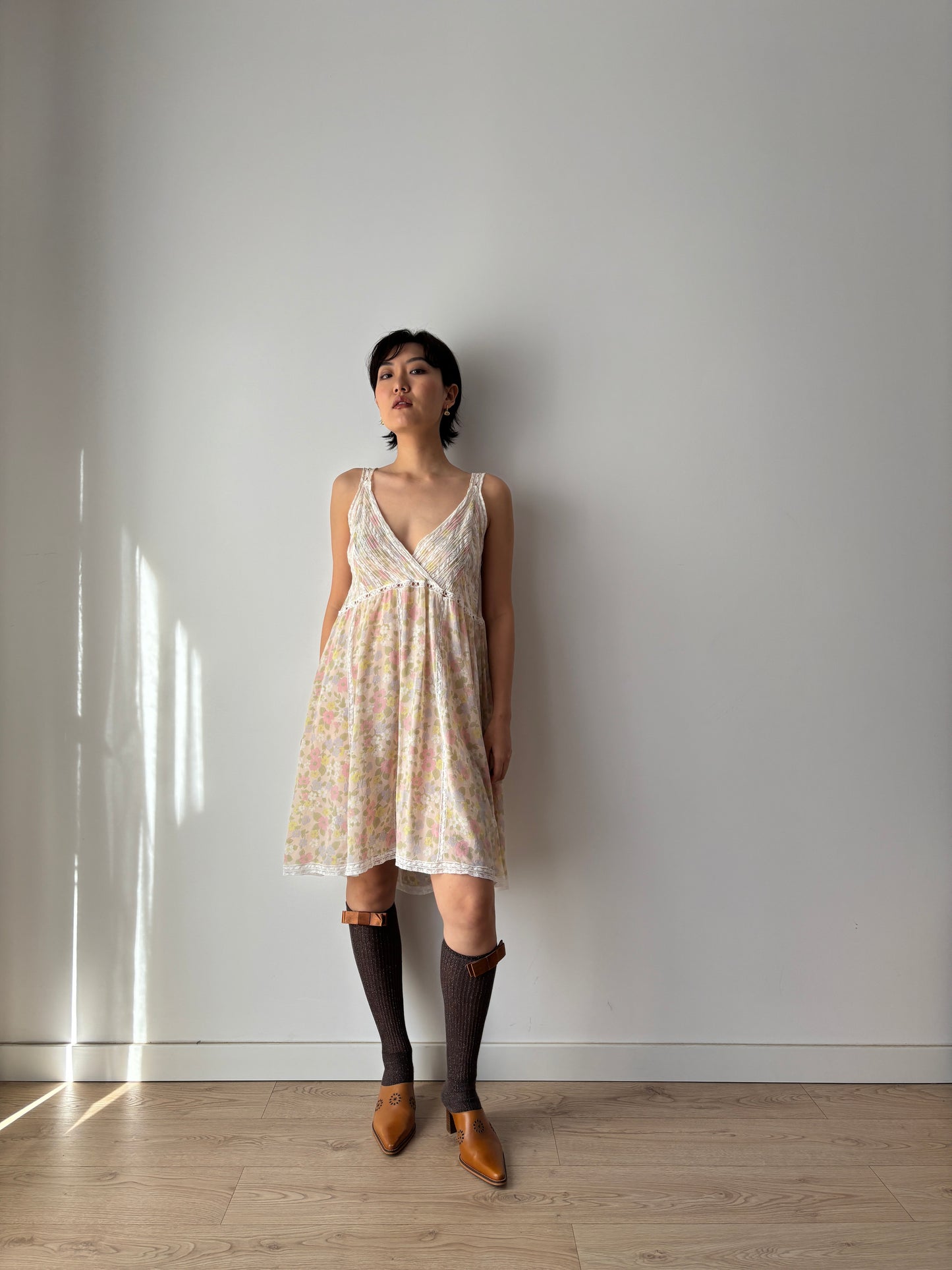 1960s French Lace & Silk Peignoir Set: Floral Robe and Slip